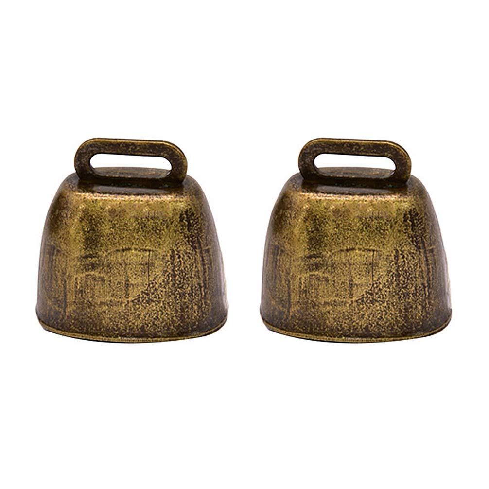 Nuobesty Bronze Metal Cowbells Noisemaker Call Bells For Football Games Weddings Classroom Use 2Pcs