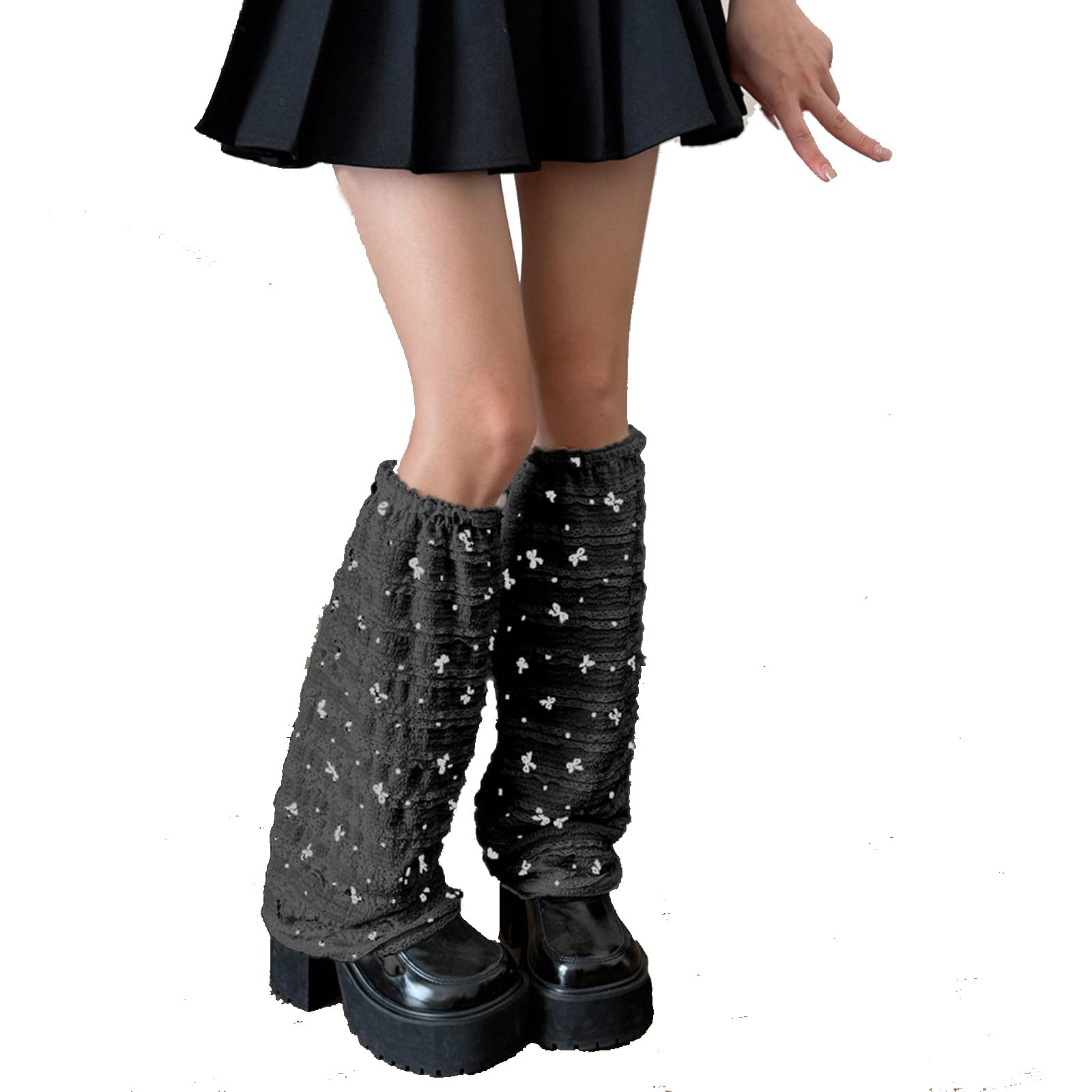 Kawaii Leg Warmers Y2K Knit Lace up Leg Warmers Cute Japanese Harajuku Lolita Leg Warmer for Women Girls