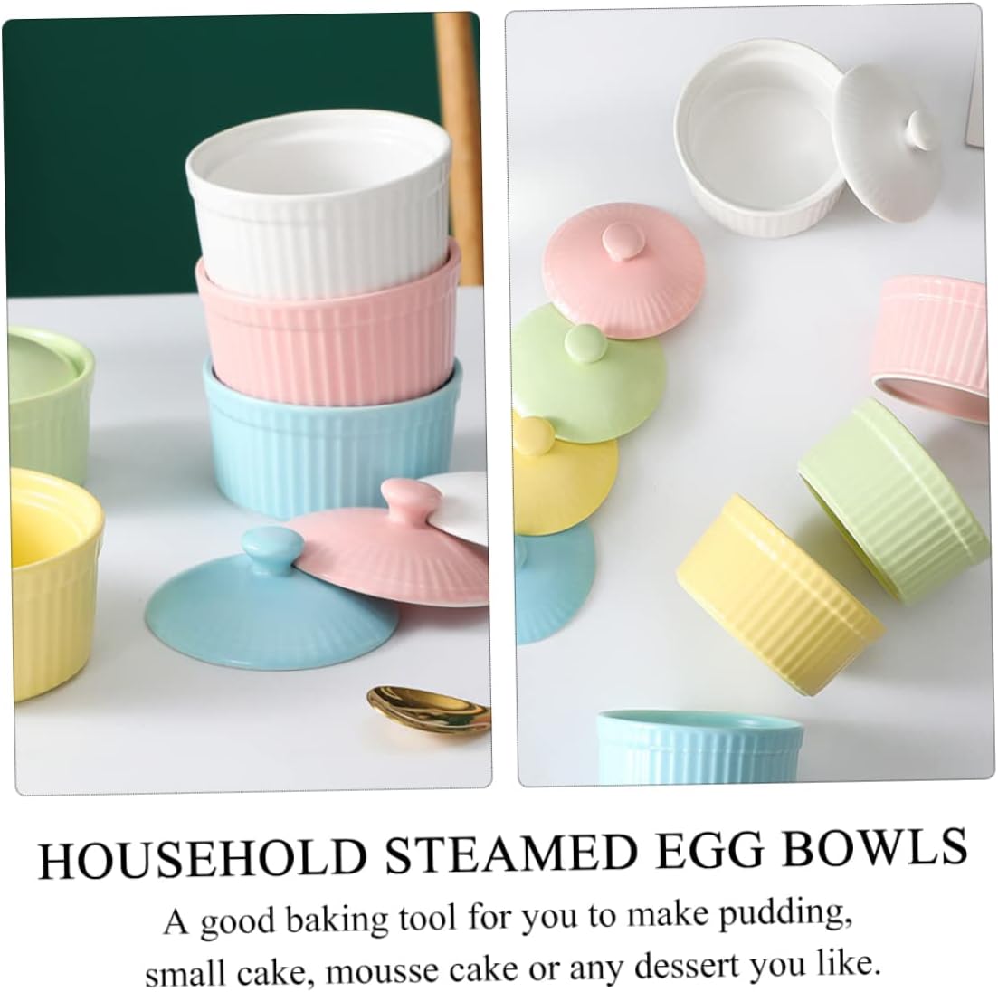 COLLBATH 2PCS Ceramic Baking Bowls for Desserts Pudding and Steamed Eggs Small Oven-Safe Ramekins for Souffle Kitchen Utensils for Home Baking
