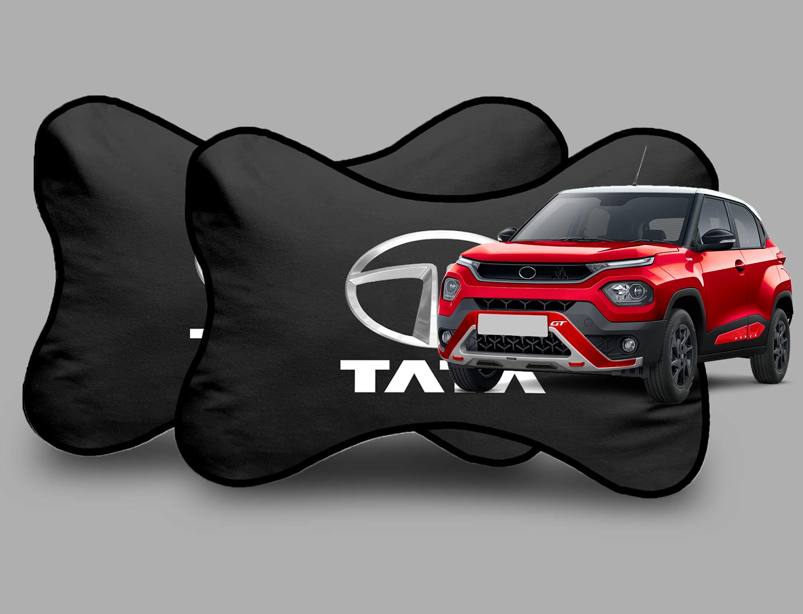 Car Company Logo Neck Headrest Pillow Compatible with All TATA Model Pain Relief, Cervical Neck Support Pillow, 22 x 16 cm, 2 Pieces, Black-picture-27