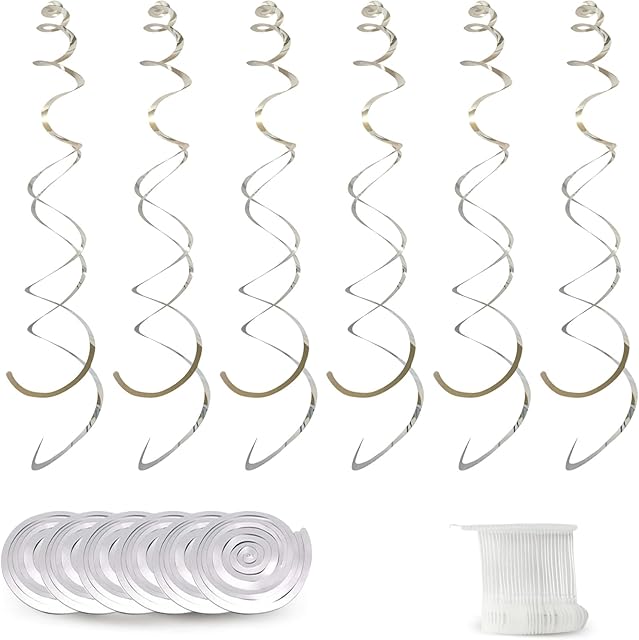30 Pieces Silver Hanging Swirls Party Decorations Foil Swirl Hanging Decorationfor Ceiling Birthday Graduation Wedding Christmas Anniversary Celebration Party Decor 22"