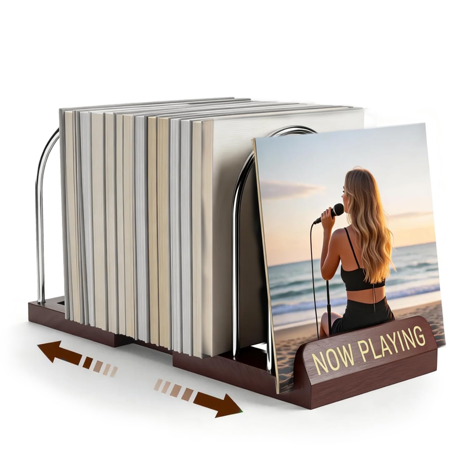 Now Playing Vinyl Stand, Soporte Vinilos Ajustable para 30-70 LP, Compacto y Estable