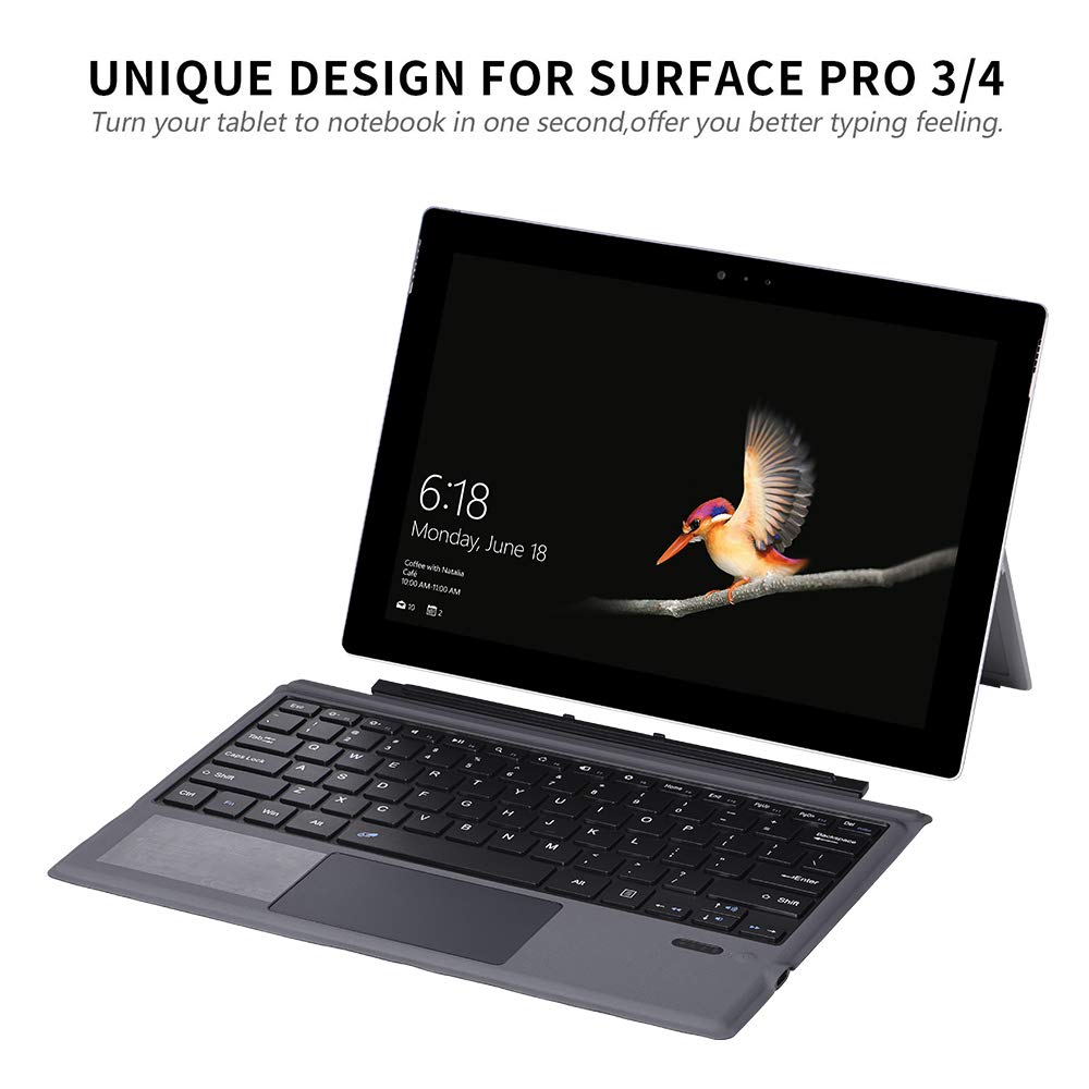 BT wire-less Keyboard Clavier Mince de 12,2 Pouces pour Logiciel Surface Pro3 / 4/5/6 (2017)