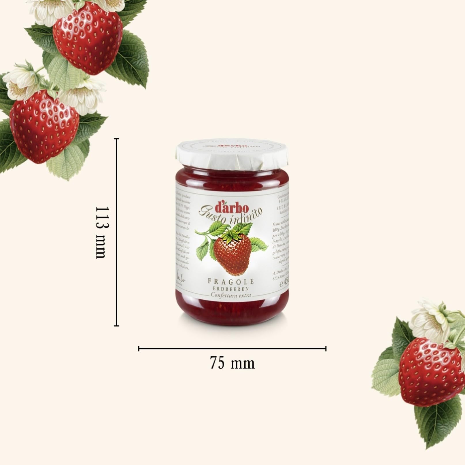 Darbo, Confetture Extra di Fragole, Marmellata con Frutta di Alta Qualità, Ideale per la Colazione, Senza Conservanti e Senza Glutine, Formato Convenienza, Confezione da 6 Vasetti da 450 g