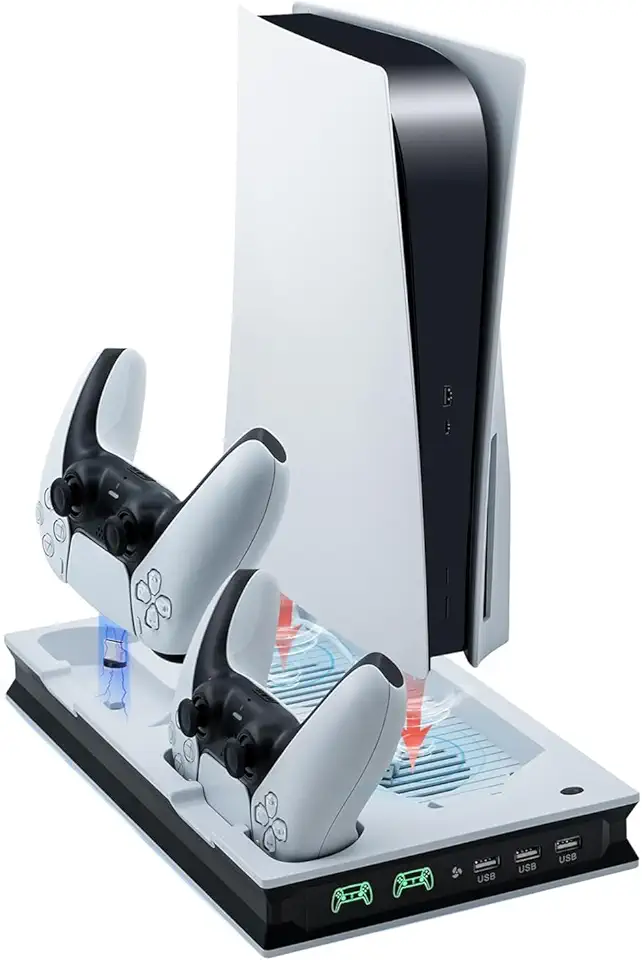 Suporte para PS5 com 2 Ventoinhas de Resfriamento, Base Carregador Cooler para PS5,Estação de Carregamento de Controle Duplo Rápido