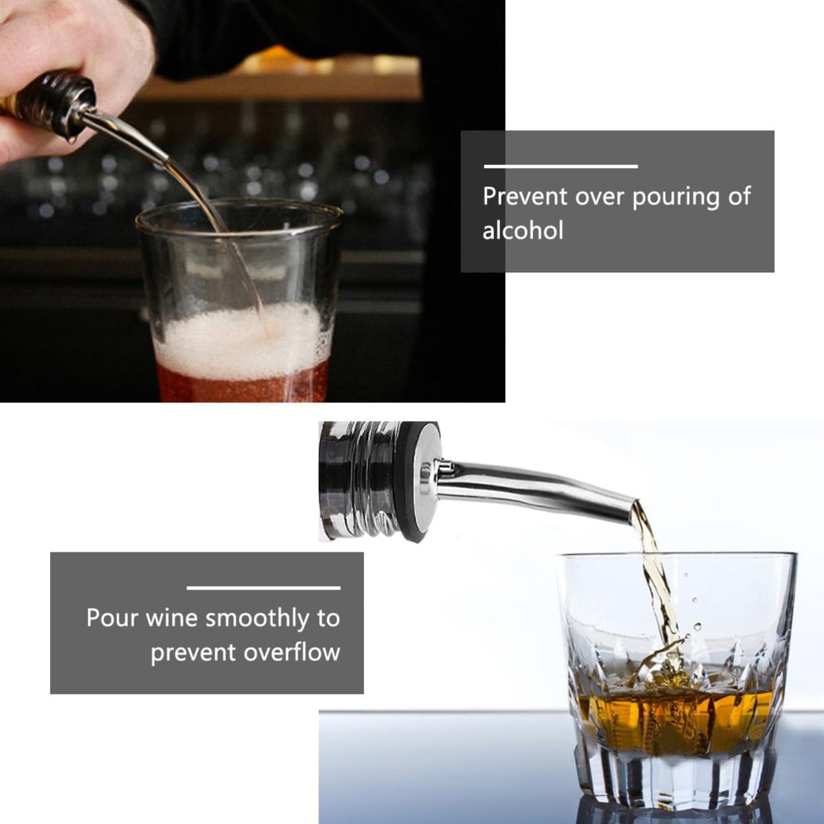 Wine Pourer Set 6pcs Stainless Steel Bottle Stopper Brush Kit Xmas