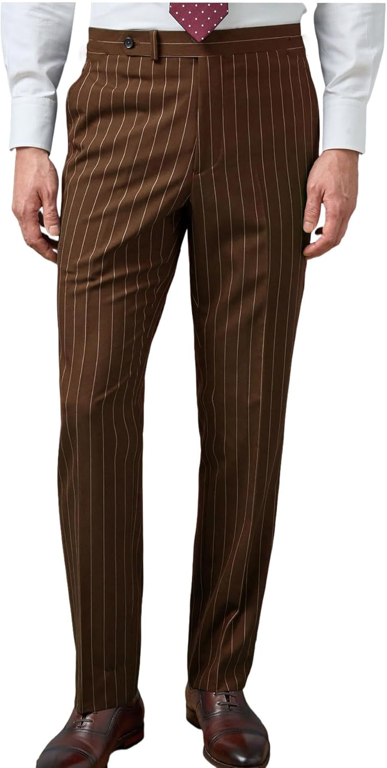 VENNYNG Men's Formal Stripe Dress Pants Elastic Back Waist Trousers Straight Leg Business Casual Office