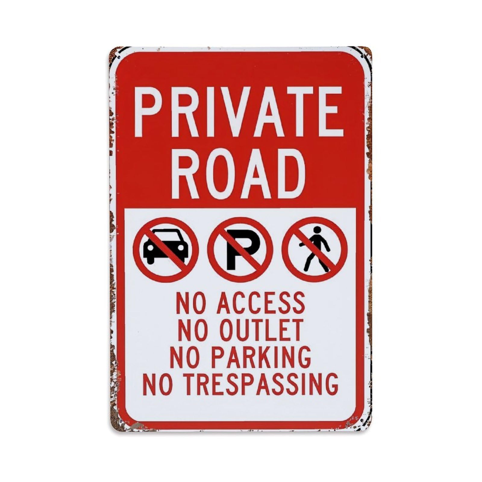 Jdfenggu Vintage Private Road No Access No Outlet No Parking No Trespassing Retro Metal Tin Sign, Decor Art Poster For Bar, Home, Man Cave, Kitchen, Laundry Room Gift 8X12inch