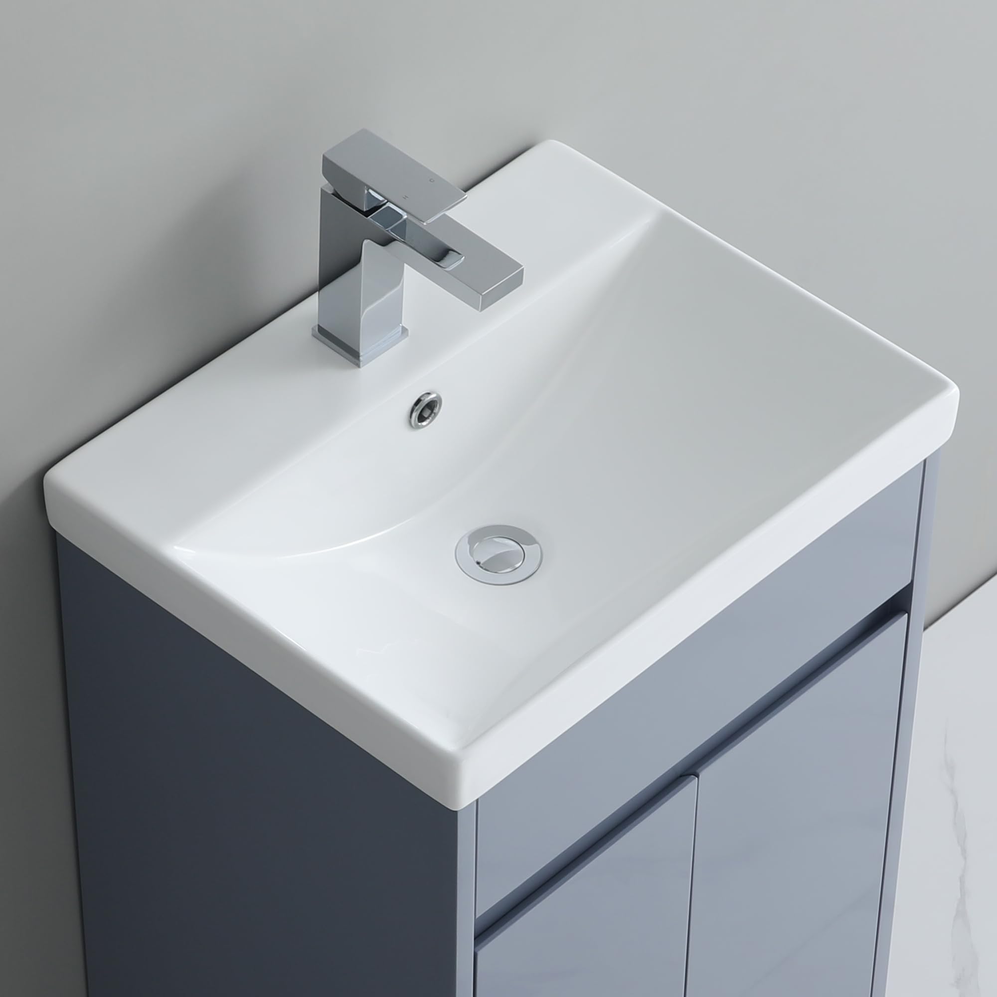 500mm Bathroom Sink Inset Basin Thick-Edge Ceramic Vanity Cabinet Mounted Wash Basin with Single Tap Hole Overflow