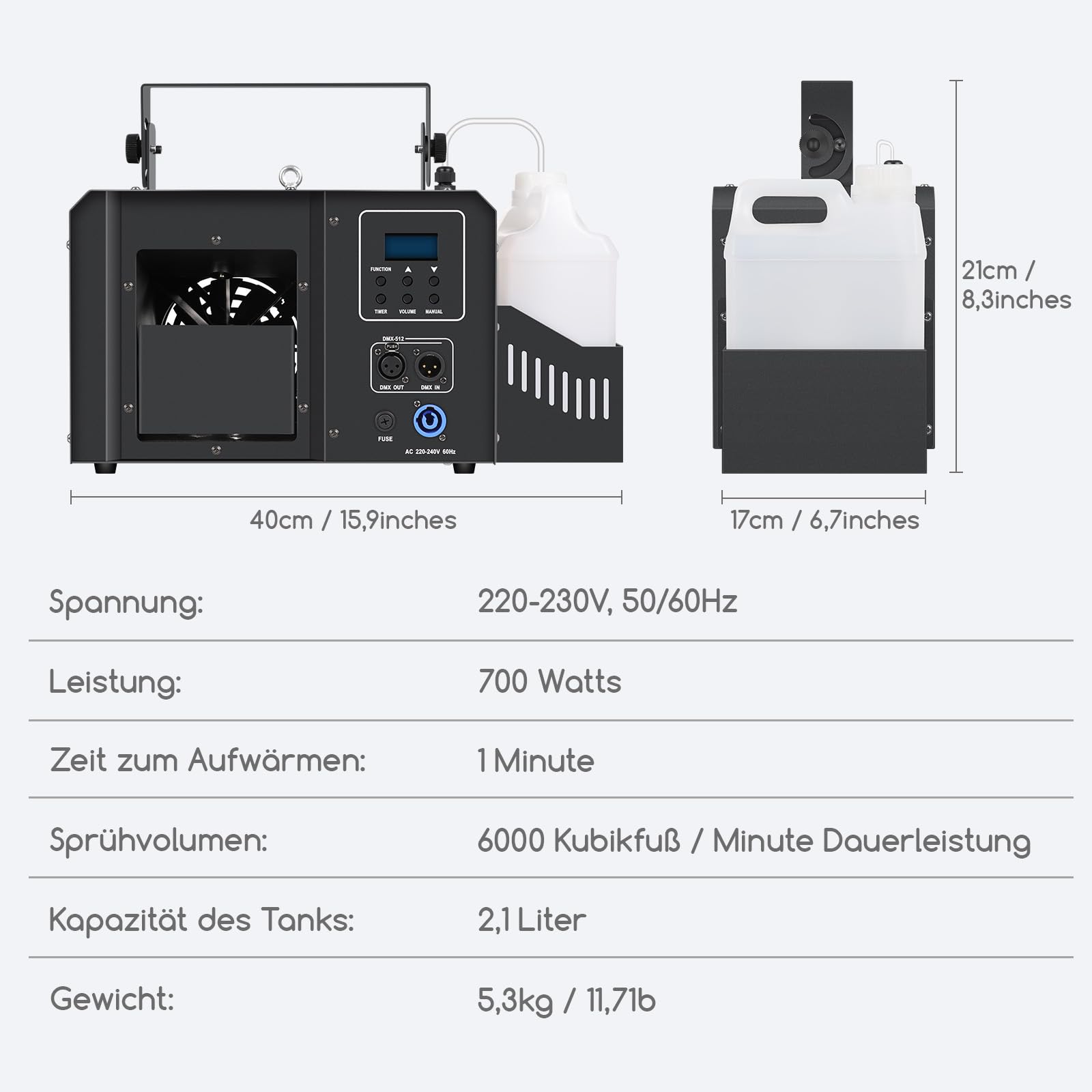 Telbum 700W Hazer Nebelmaschine mit Fernbedienung, Haze Effects Maschine, Dunstnebelmaschine, 2,1L Tankinhalt, DMX512, Timerfunktion, Fog Maschine für konstante Nebelerzeugung auf kleinen Bühnen, DJ