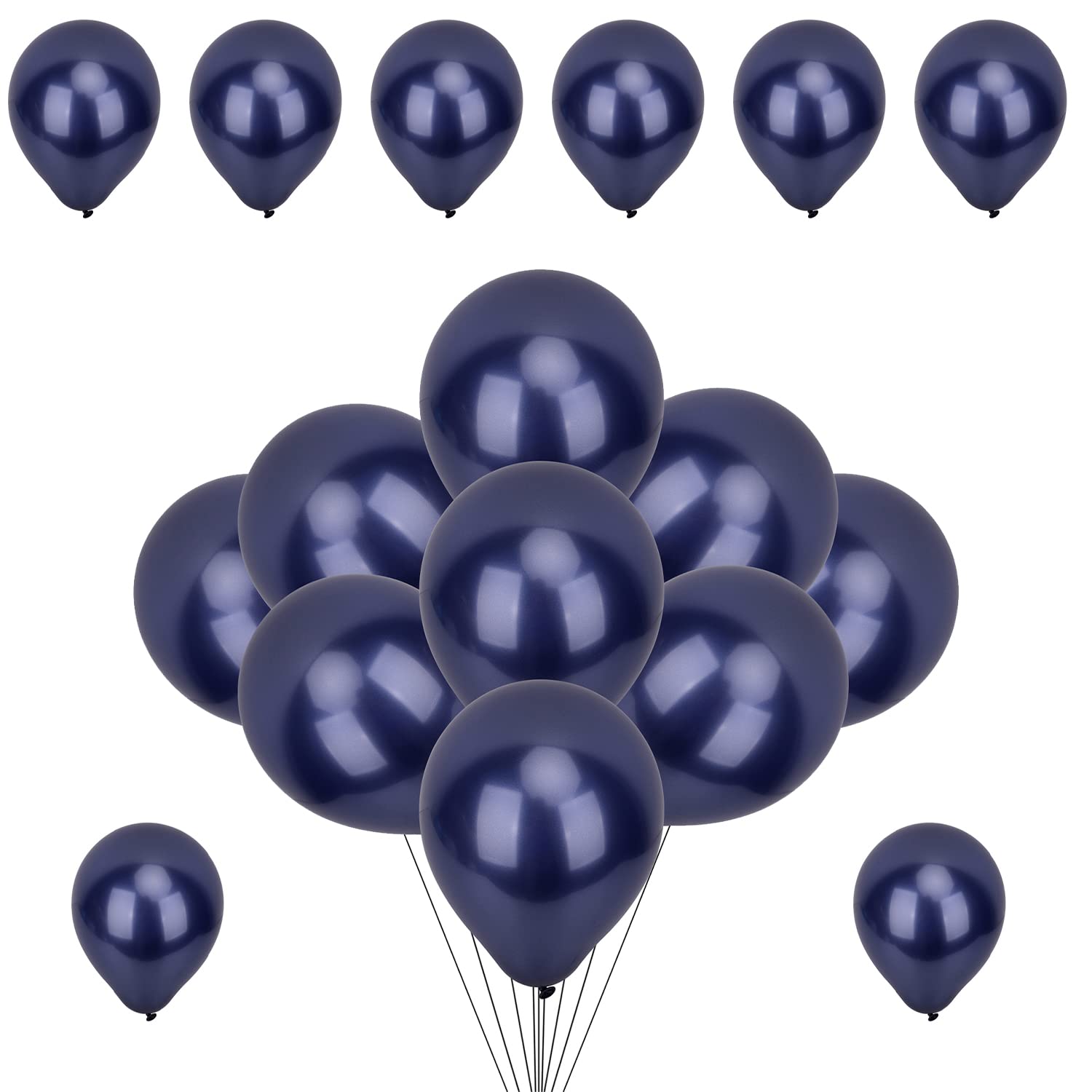 WedDecor Metallic Balloons, 100pcs 10 Inch Shiny Navy Blue Balloons for Birthday, Baby Shower, Wedding, Little Mermaid Parties, Festivals Carnival Party Decorations