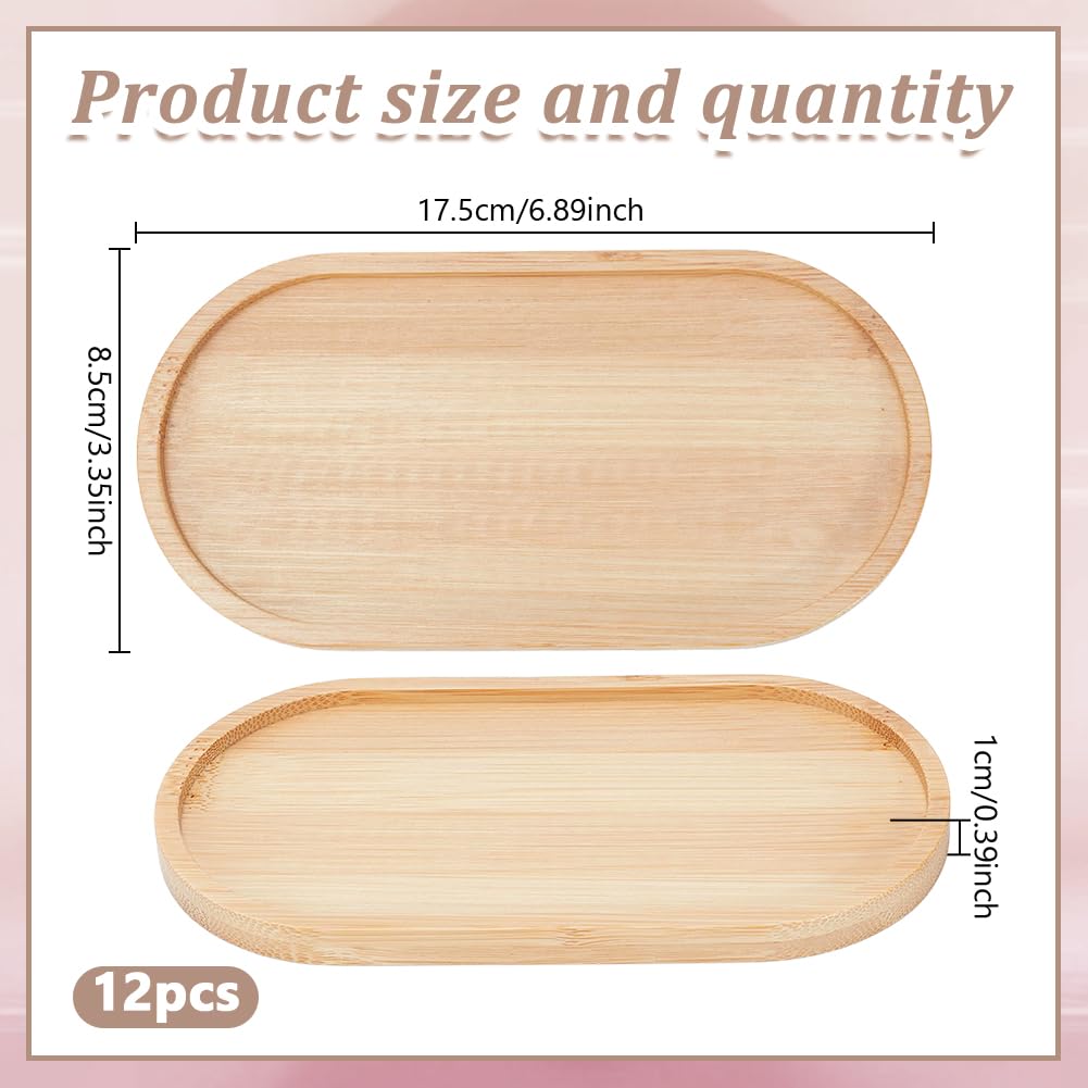 Lot de 12 plateaux de service ovales en bambou de 17 x 8,6 cm, petits plateaux décoratifs pour salle de bain, cuisine, petit déjeuner, porte-savon, bougeoir et accessoires d'organisation