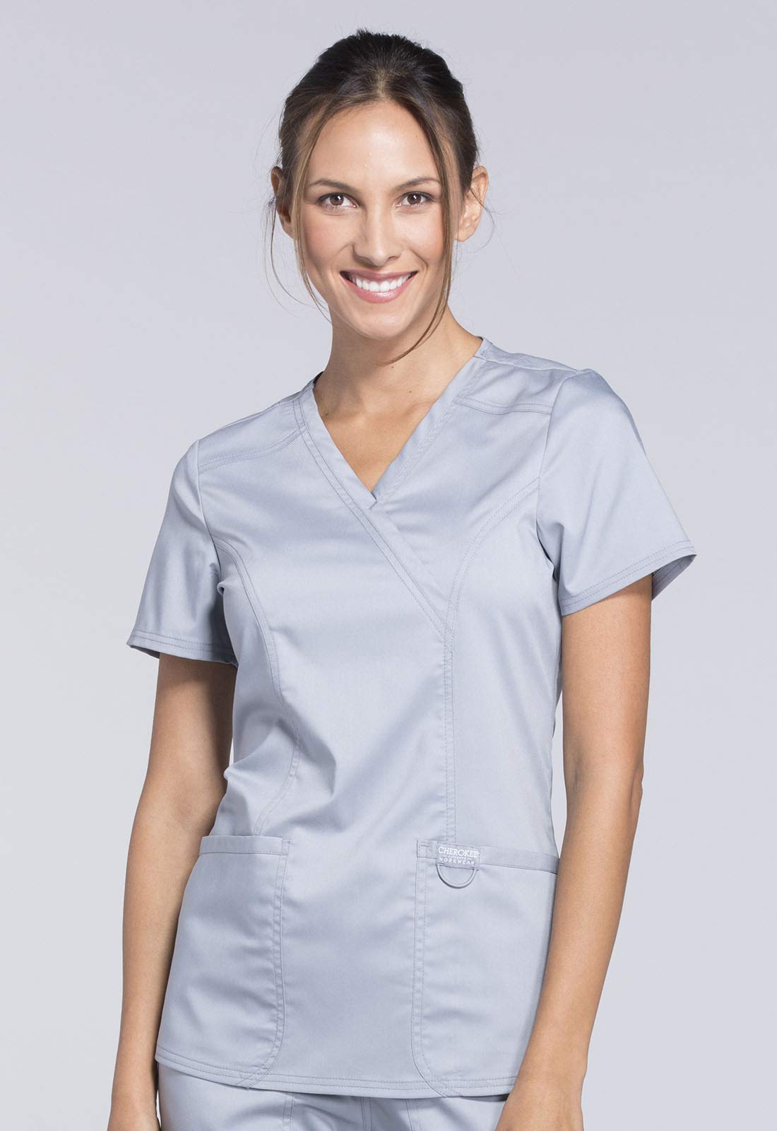 Cherokee Conjunto de uniforme médico para mujer, ajuste clásico moderno WW610 con pantalón de pierna recta y tiro medio, WW110, color gris, talla XS