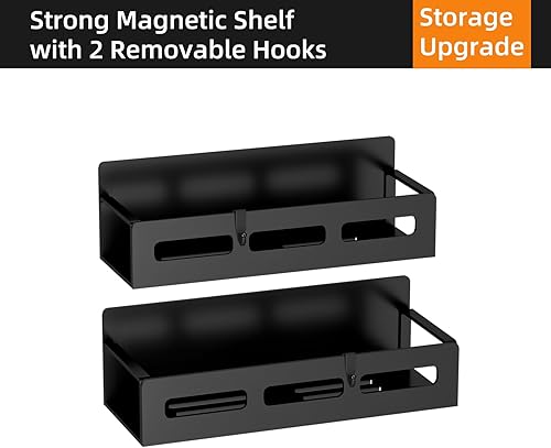 Miniatura 7 de Paquete de 2 organizadores magnéticos para especias para refrigerador, estante de especias de metal con ganchos móviles, estante magnético para