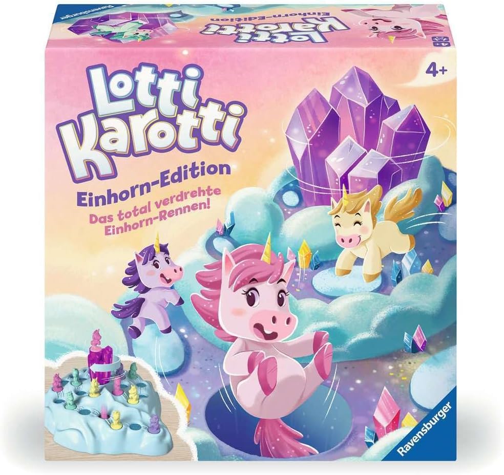 Ravensburger 22580 - Lotti Karotti Unicorn Edition, Adaptation of the well-known classic game classic with unicorns, fun competition game for 2 to 4 children from 4 years