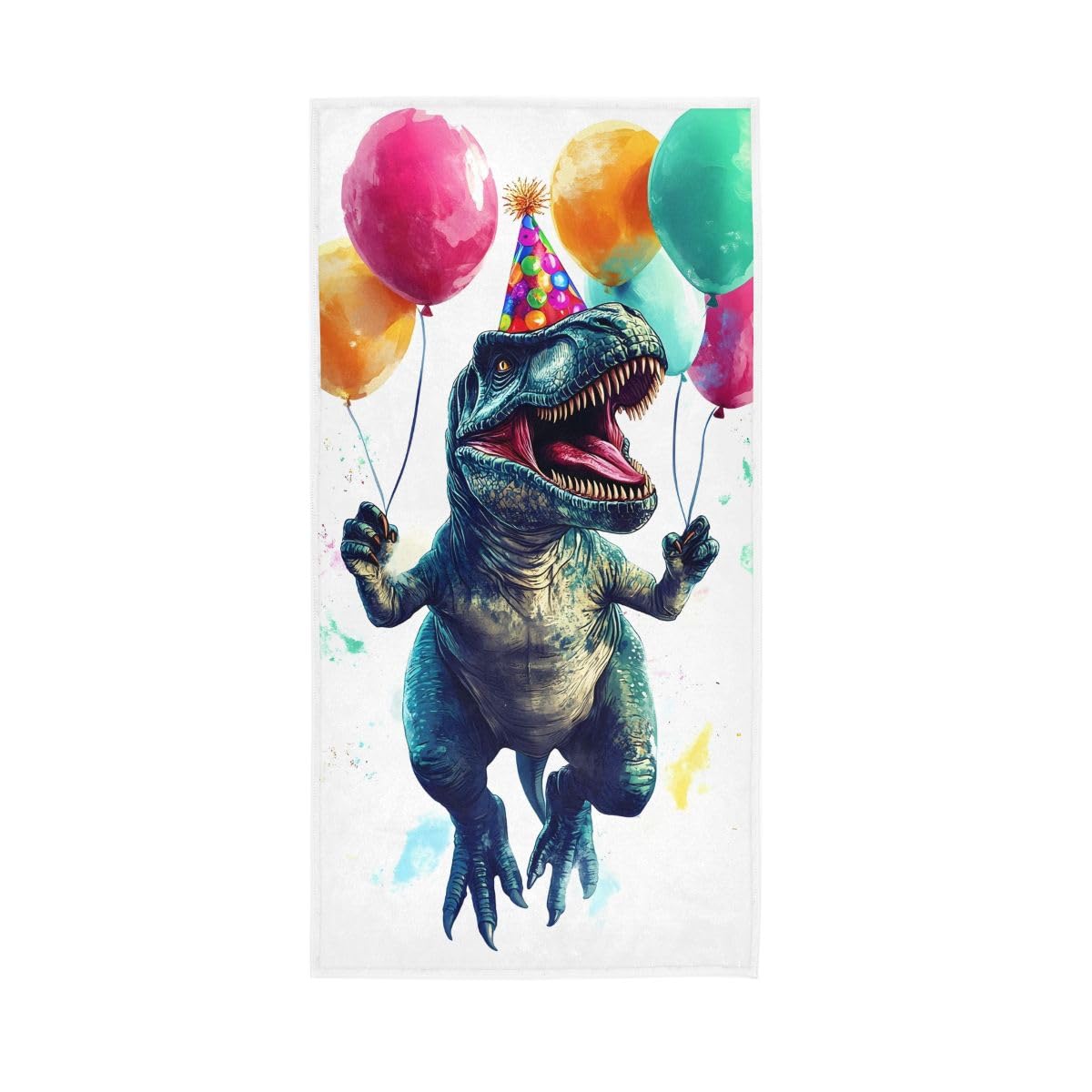 HUYGD Dino Wearing Birthday Hand Towels, Absorbent Towels for Bathroom, Gym, Hotel, Spa 15 x 30 Inches