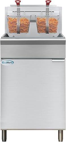 KoolMore Freidora comercial de propano líquido de pie de 75 libras con 150,000 BTU en acero inoxidable, certificación ETL (KM-FDF75-LP)