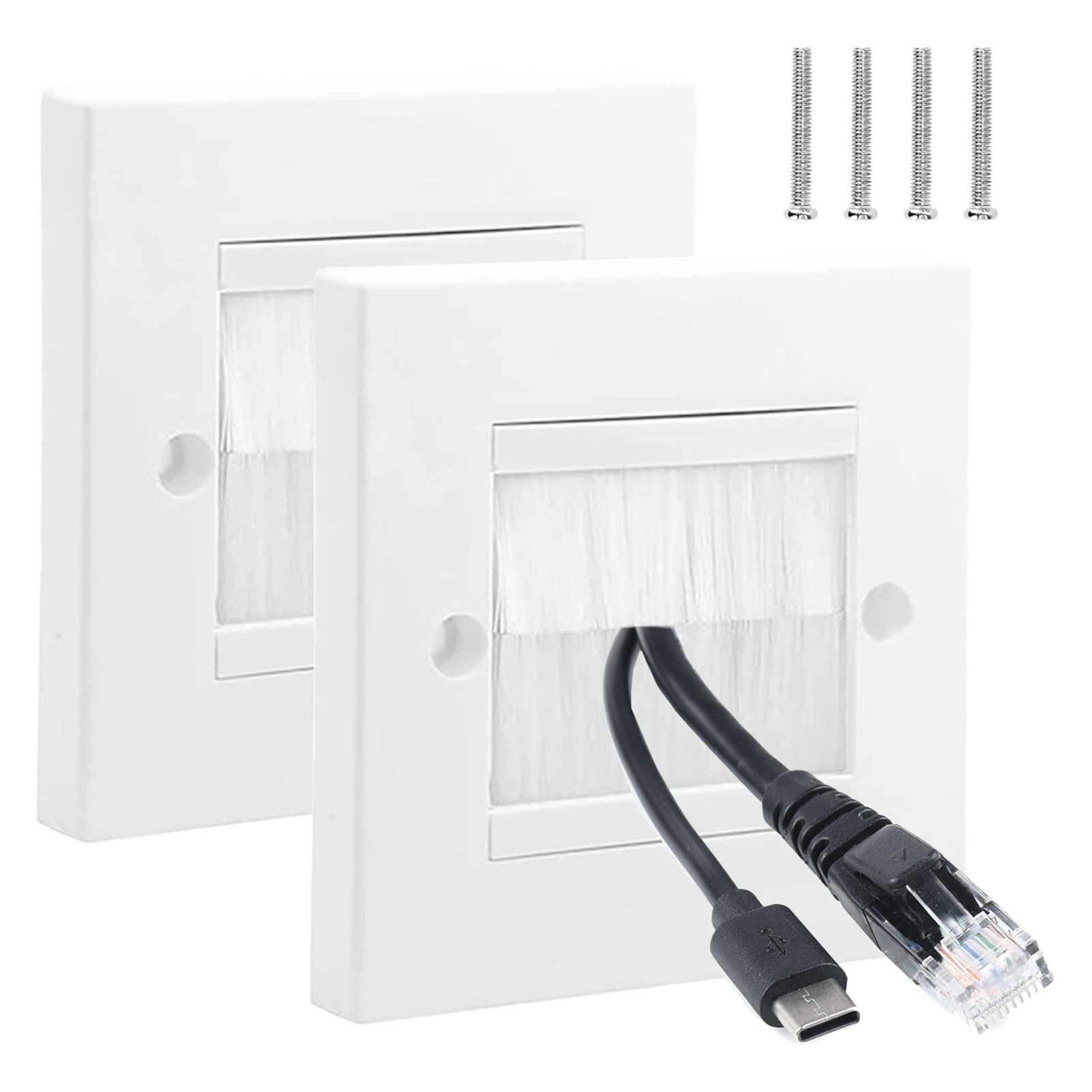 2 Pack Cable Entry Cover,Brush Plates for Cables UK,Brush Plates,Cable Entry Cover with Brushes for Wires and Cable Access (White)