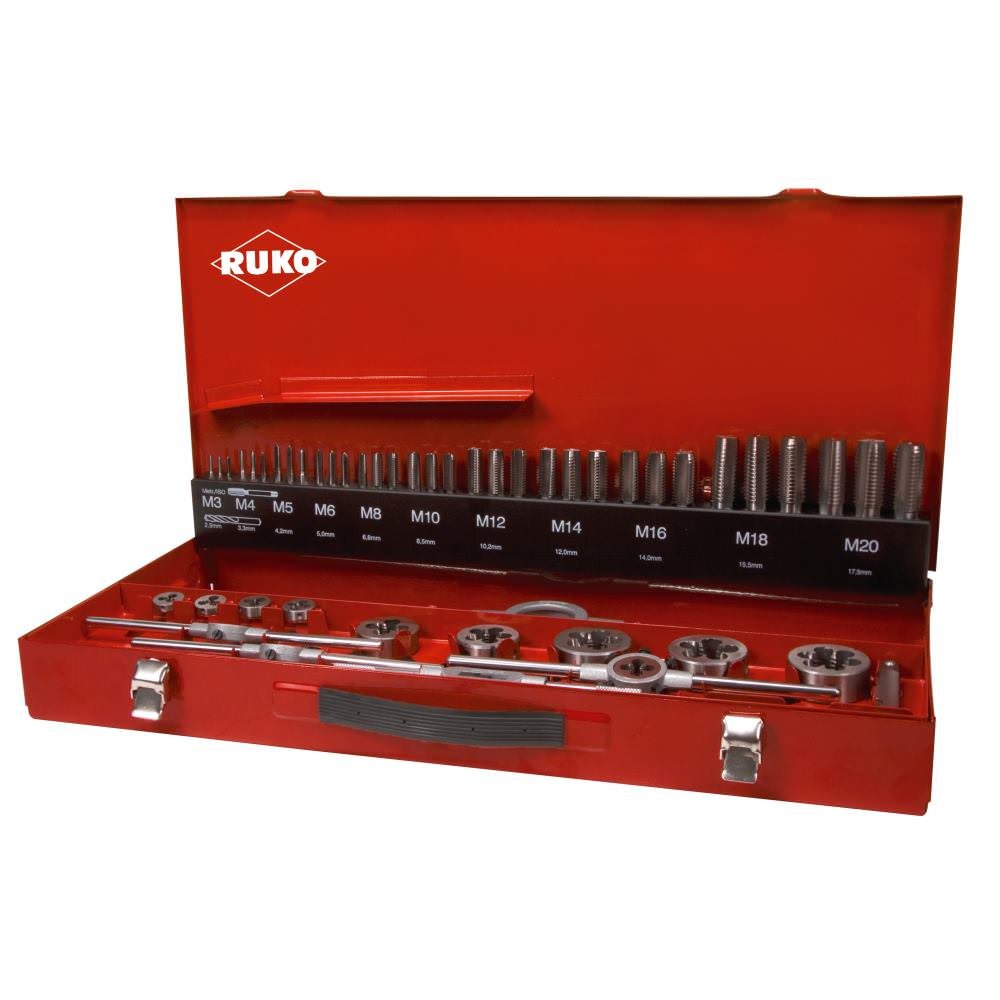 RukoHSS Thread Cutting Tool Set Steel Case, Bright Finish, 54 Pieces, R245040