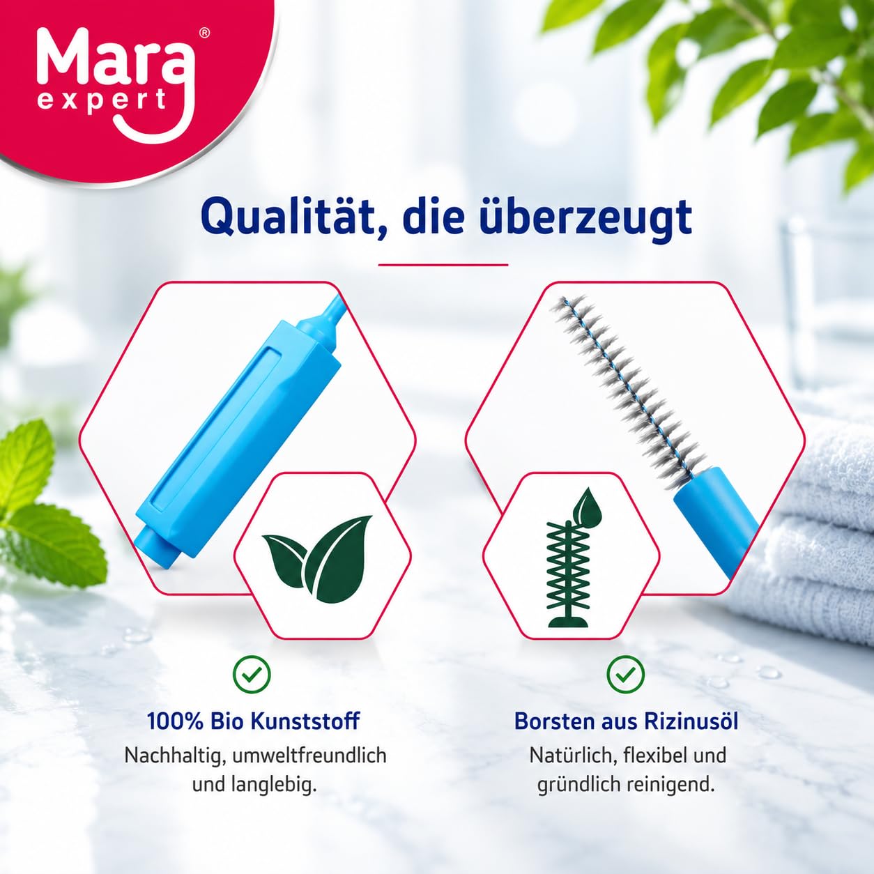MARA EXPERT Cepillo Interdental Azul | 0,6 mm ISO 3 Medio | 8 cepillos interdentales | Bioplástico | Cepillos para Espacios Interdentales | Con Sabor a Menta - Clorhexidina - Flúor