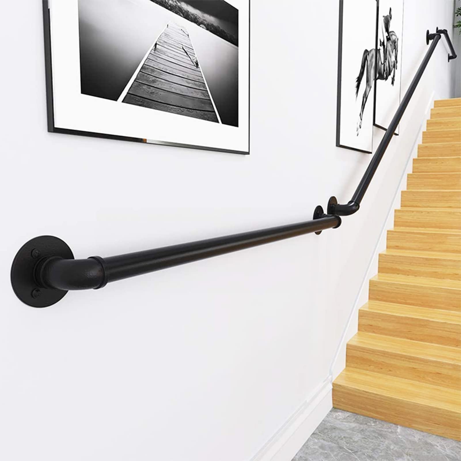 Barandilla De La Escalera De La Tubería, Pasamanos De La Esquina Redonda De Interior Al Aire Libre, Pasamanos De Tubería Industrial Con Soporte De Montaje En Pared, Lámparas De La(Size:30cm)