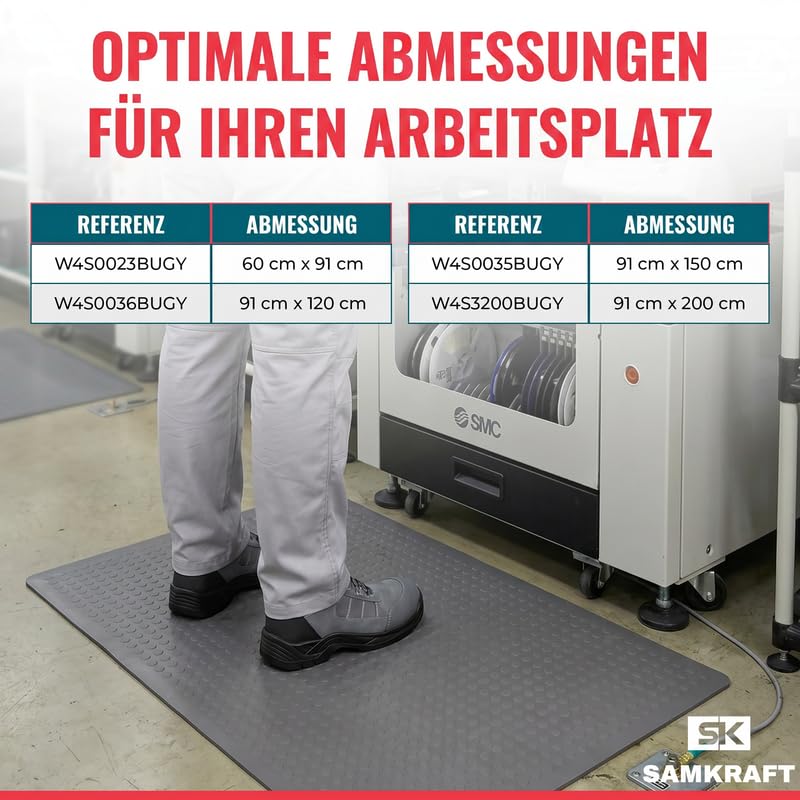 W4 - Alfombra antifatiga ESD antiestática, 9,5 mm, espuma de alta resiliencia ergonómica, estándar en 61340-5-1, alfombra de suelo disipadora para laboratorio e industria, color gris - 60 x