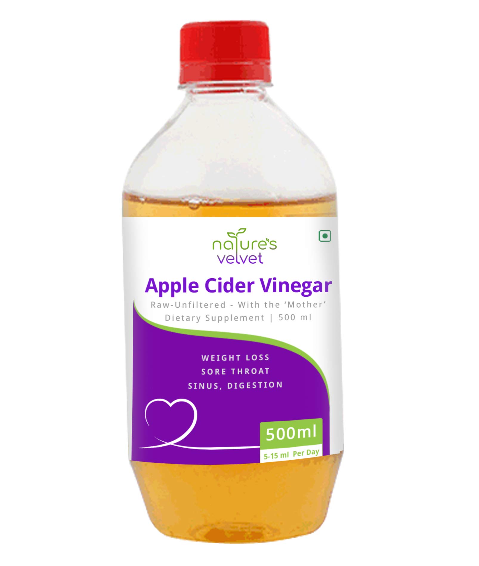 nature's velvetLifecare Apple Cider Vinegar With Mother of Vinegar- 500 ml, Unfiltered, Unpasteurised - Pack of 1