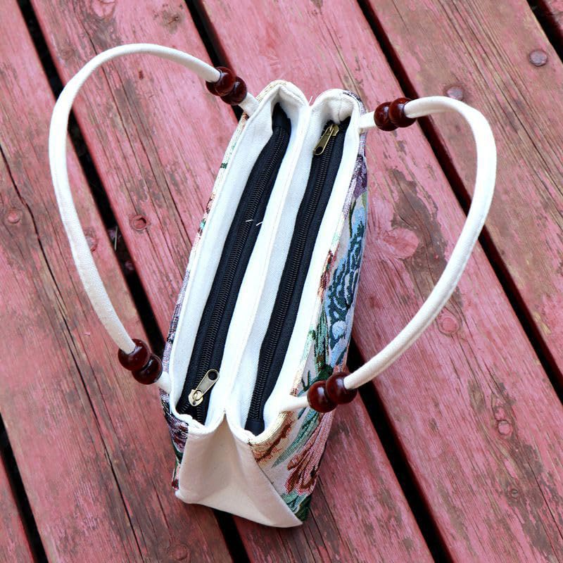 Image of Women Retro Embroidery Satchel Handbag Boho Vintage Handmade Double-Sided Animal Ethnic Hobo Tote Purse Shoulder Handbags