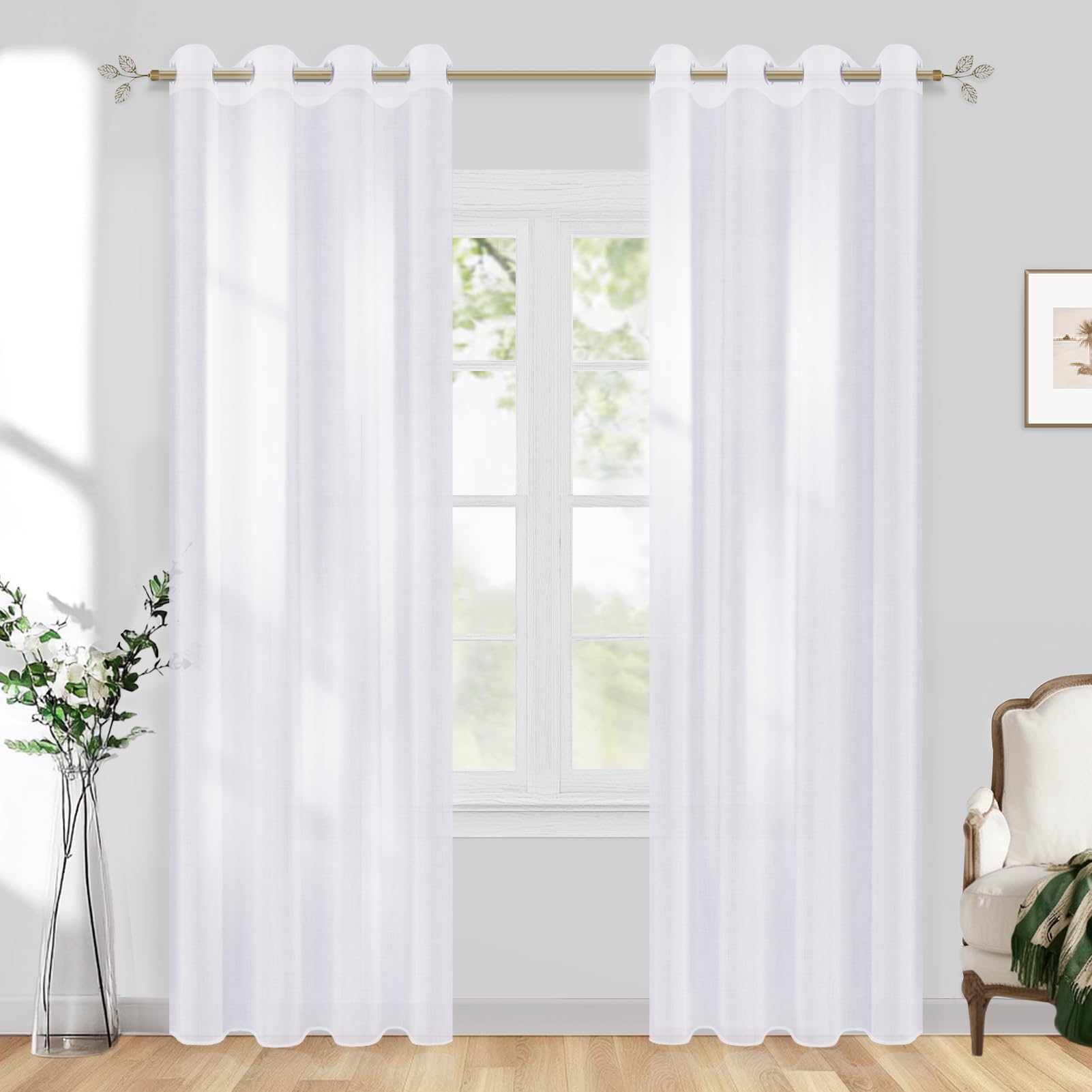 CUTEWIND Cortinas Blancas Dormitorio Matrimonio 2 Piezas Cortinas Translucidas de Salon Modernas 140x240 cm, Cortinas y Visillos con Ojales para Habitacion Juvenil Comedor Ventana