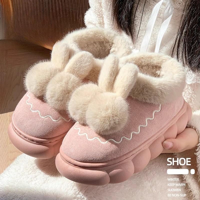 ZQW Chunky Cloud Slippers for Women Bunny Fuzzy Slides Plush Platform Non-Slip Cute Cozy House Shoes for Home Wear Winter3