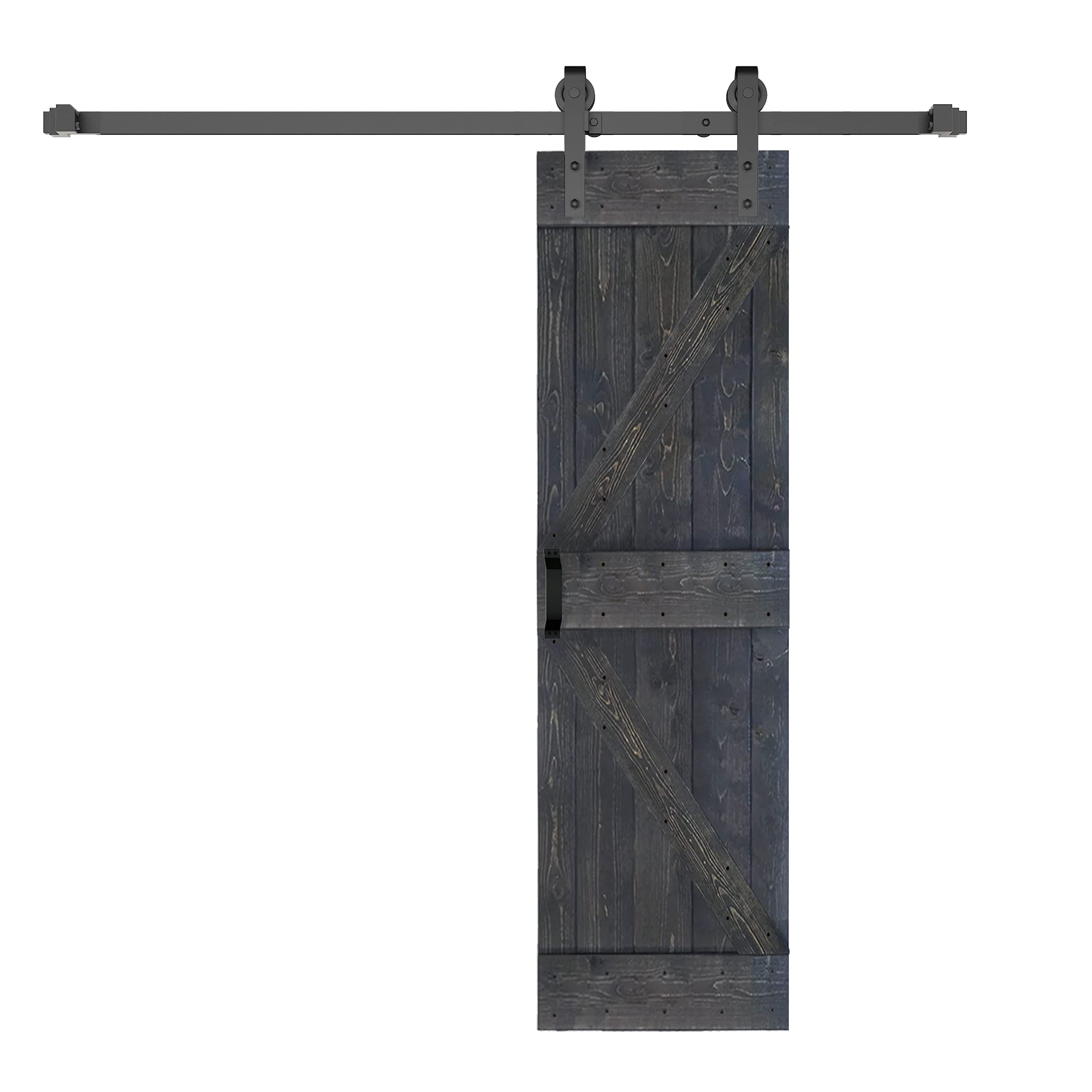 K Series 30in x 84in Carbon Gray Finished Solid Wood Barn Door with Hardware Track - Assembly Needed