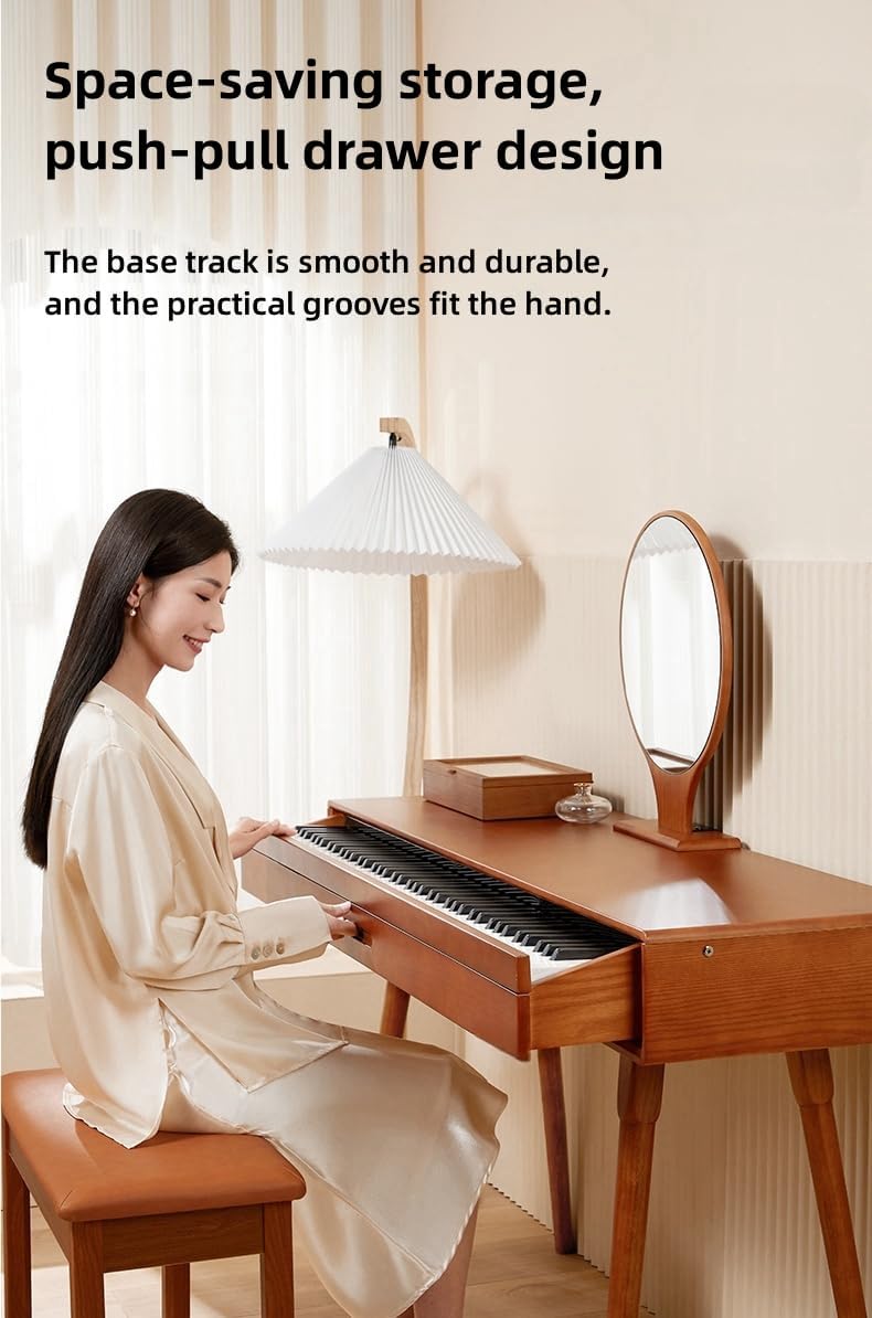 LANDTOM DD-8910 88-Key Solid Wood Drawer Digital Keyboard Piano With Stand, Multifunctional Desk Type Wooden Electric Hammer Weighted Full Size Keyboard Piano With 3-Pedal (With Stool)