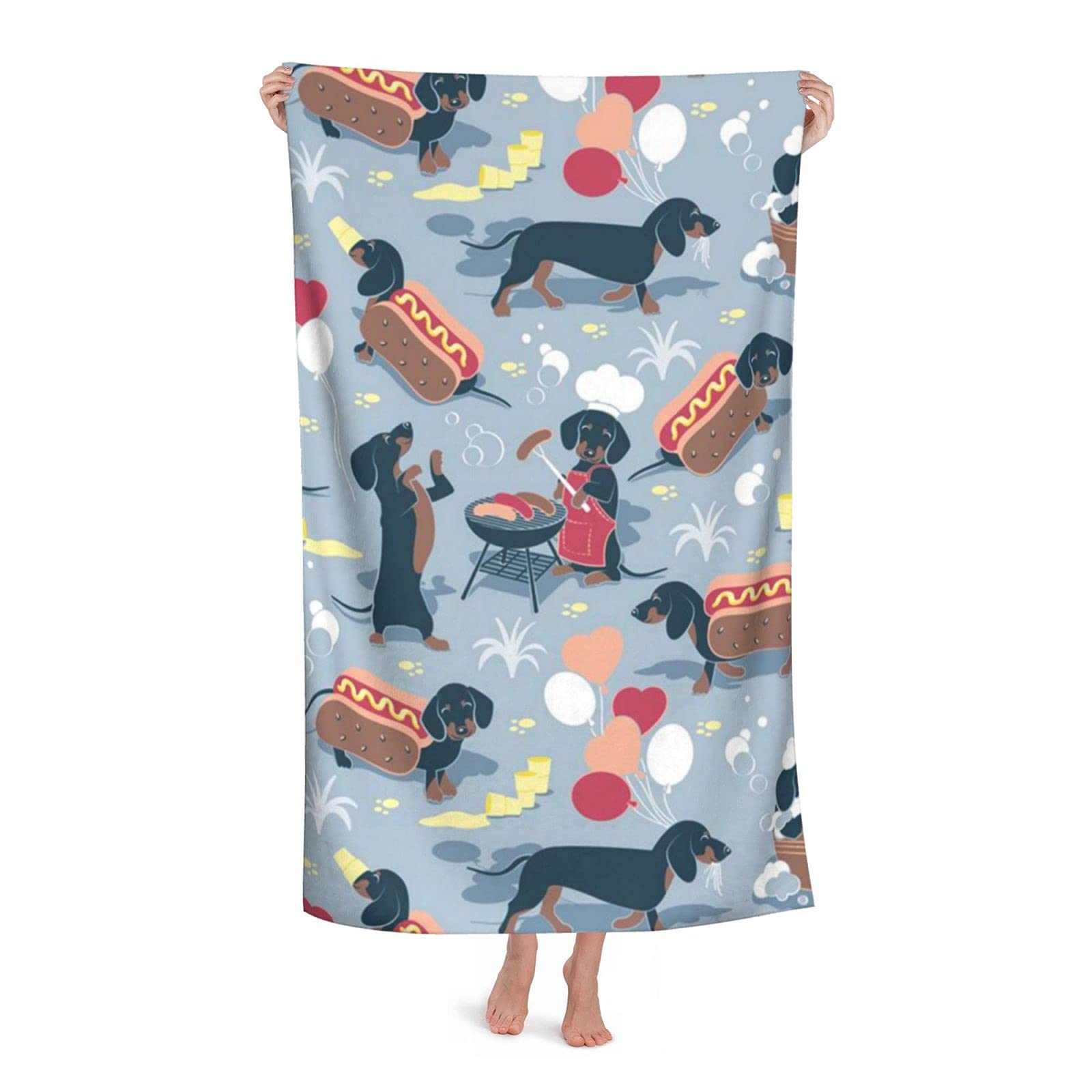 LSRCPD Dachshund Sausage Beach Towel Highly Absorbent Microfiber Beach Blanket Soft Bath Towels 80 x 130 cm