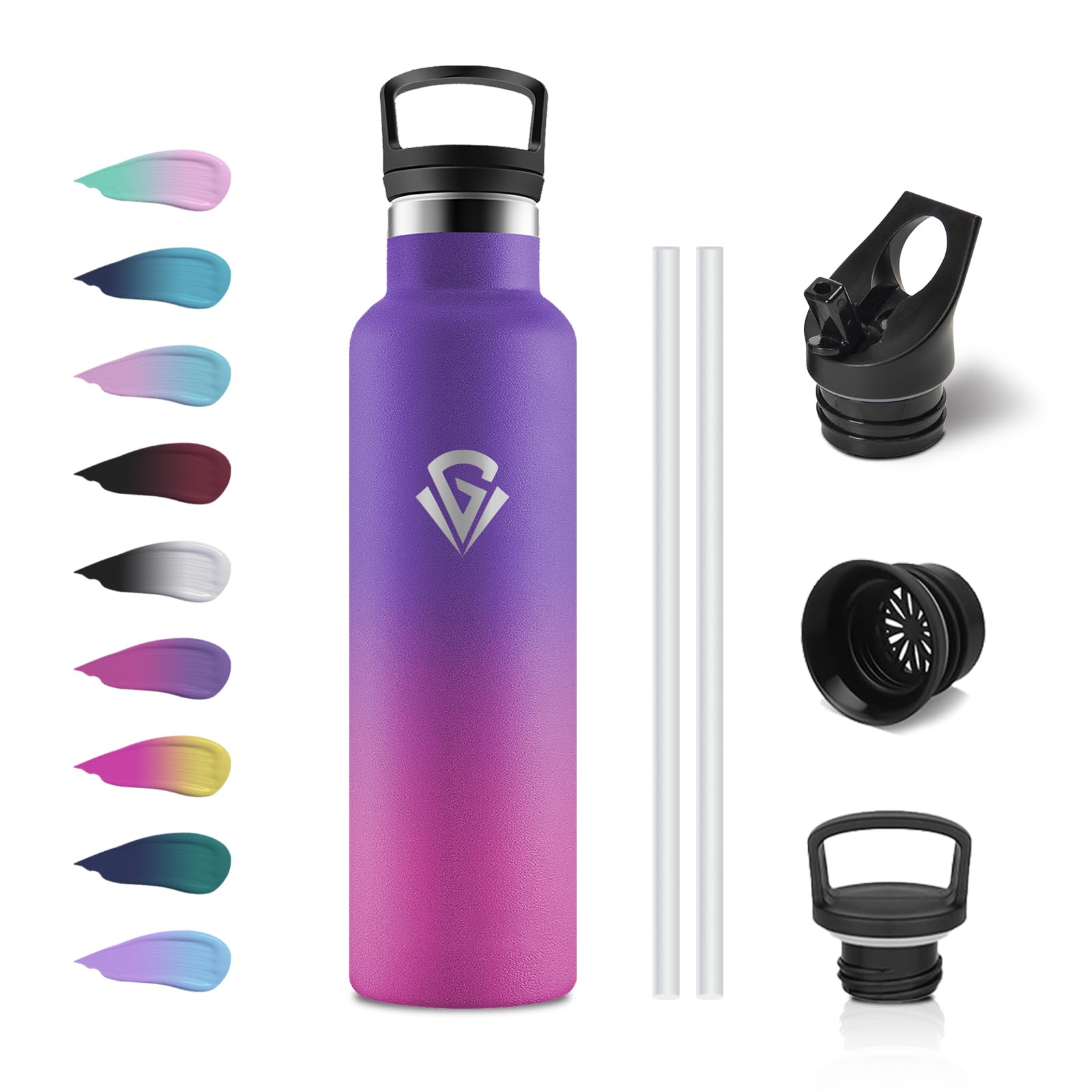 JAPORIA Stainless Steel Water Bottle, 750 ml, Thermos Flask with Straw, Leak-Proof Water Bottle, Suitable for Carbonated Drinks, Thermos Flask for Camping, Bike, Office