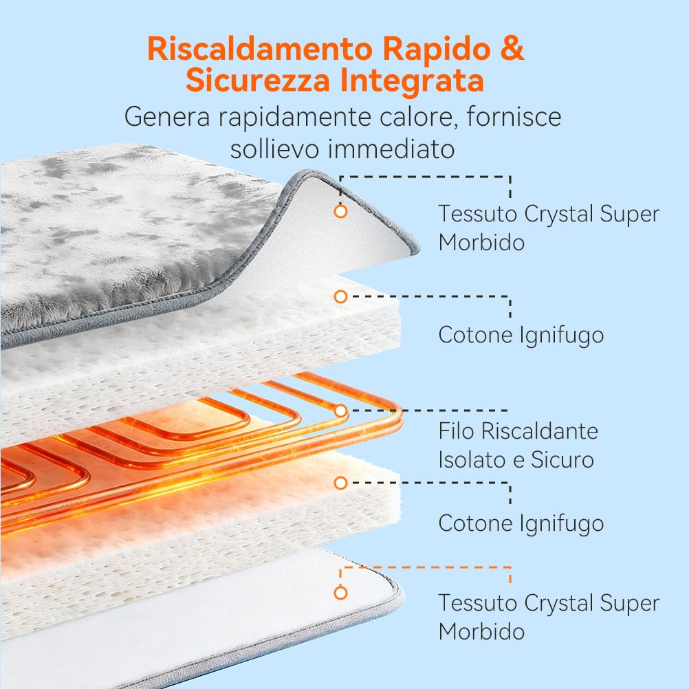 Scaldacollo Elettrico Riscaldante 60x100cm, Design Extra Lungo con Cintura - 6 Temperature Regolabili, 4 Impostazioni Timer e Cavo 2.7m per Cervicale e Schiena