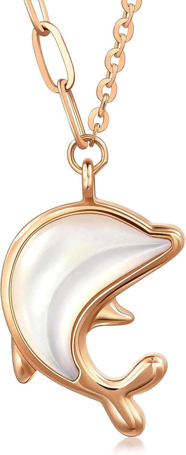 CHOW SANG SANG Delicate Gold 18K Rose Gold MINTY Collection & Mother of Pearl Dolphin and Starfish Necklace for Women 92797N | 18.5 Inches, (47 CM)