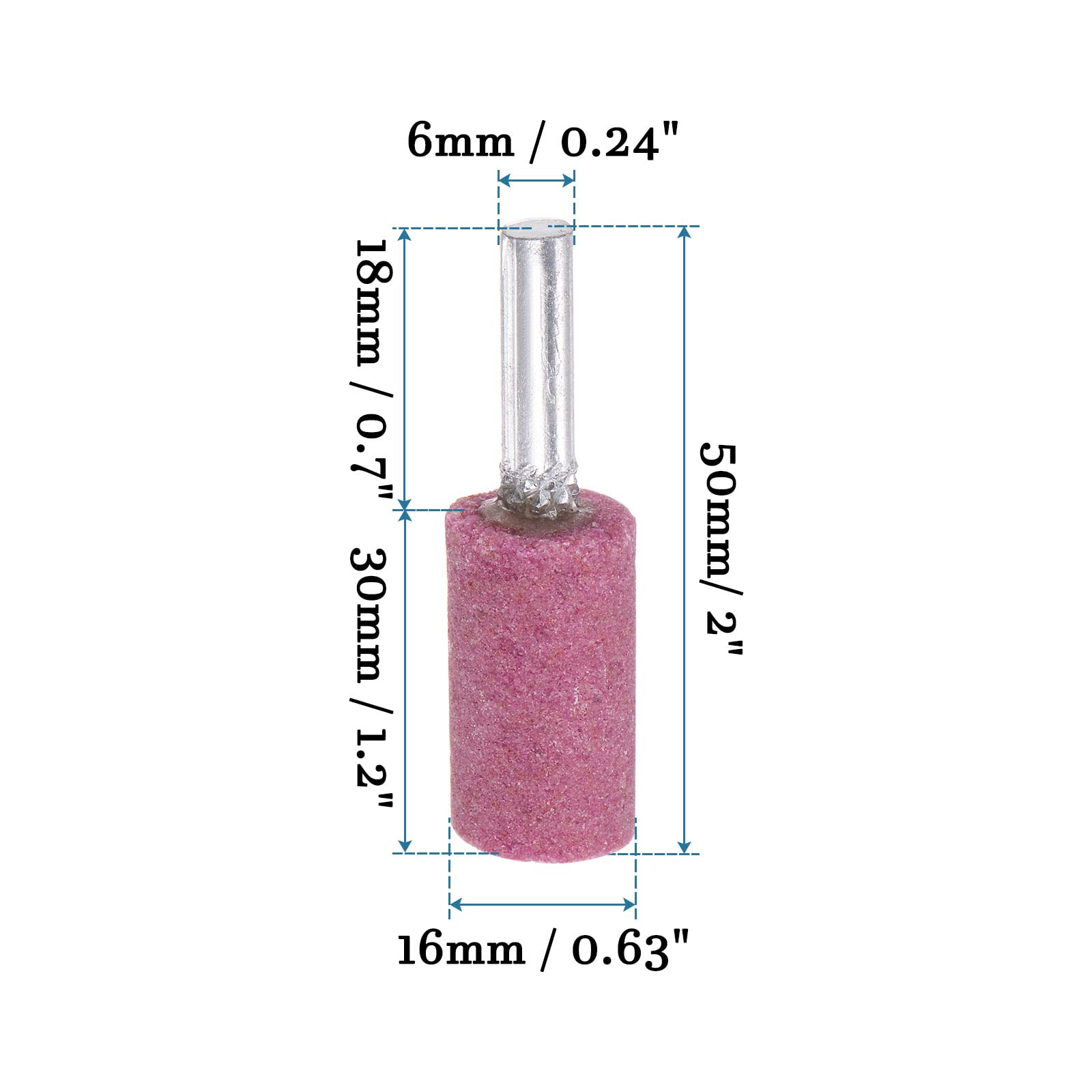 QUARKZMAN 6mm Gambo 16mm Diametro Mandrino Montato Rettifica Pietre x 12pz Cilindro Forma per Rettifica e Lucidatura, [Rosa]