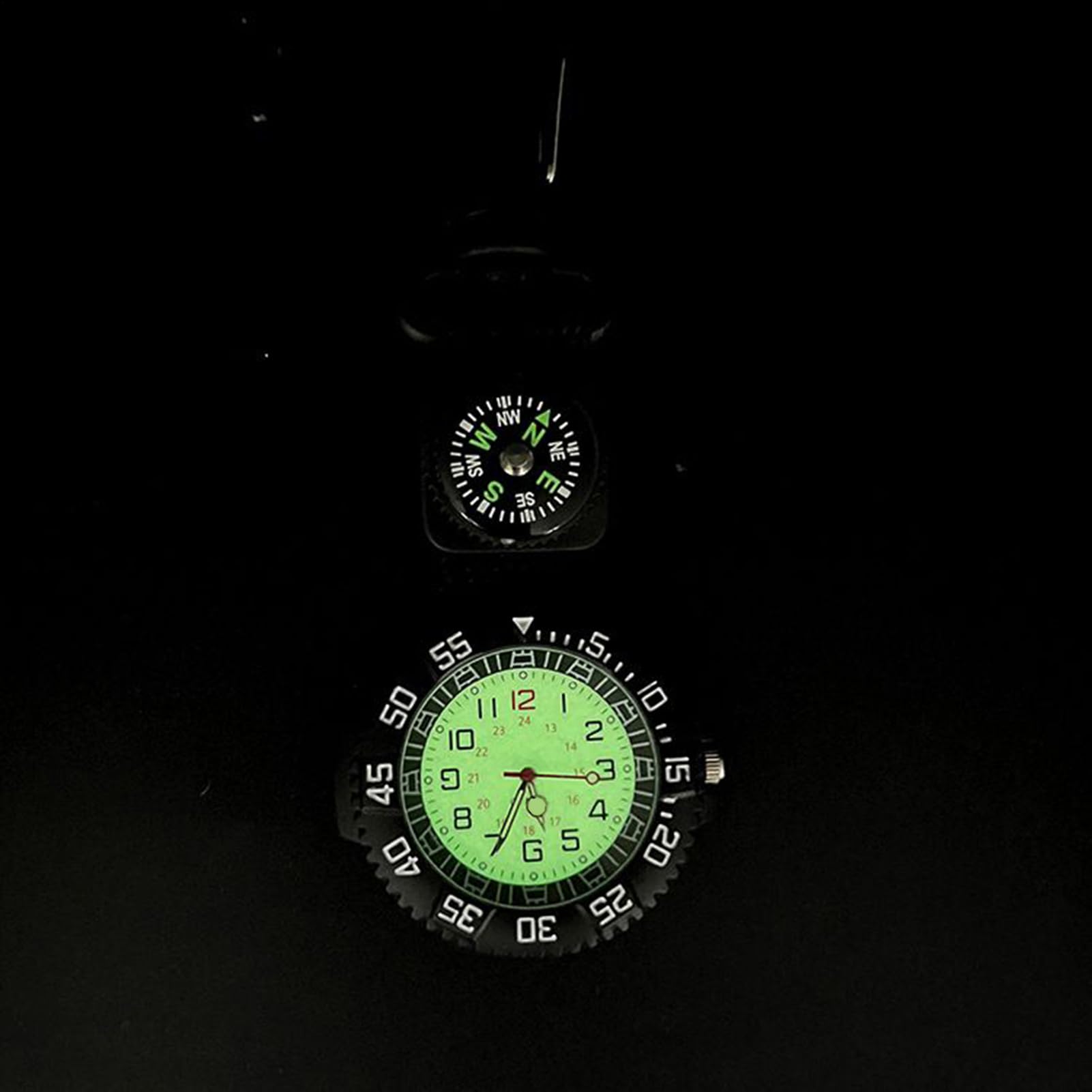 Montre à Glow Compass – Outil de Sport de Plein air, Horloge de Poche à Quartz étanche, Montre d'aventure avec Bracelet en Nylon | Idéal pour la randonnée, Le Camping, l'escalade, la natati