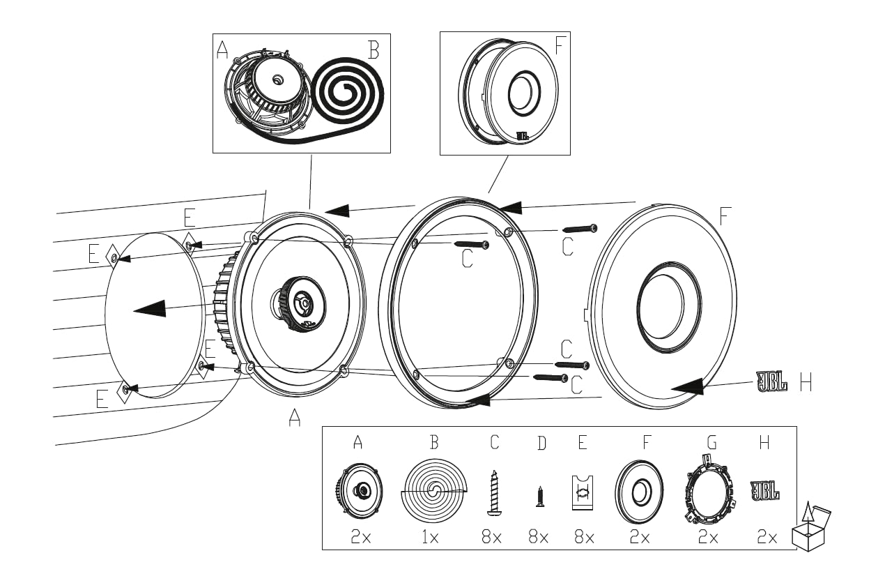 Altavoz JBL Club 64SQ Gen 3 - Altavoces Coche 16.5 cm de Harman Kardon Sonido para la Actualización Definitiva del Car-HiFi: 225 W Máx., Woofer de Carbono e Imán de Ferrita Y40
