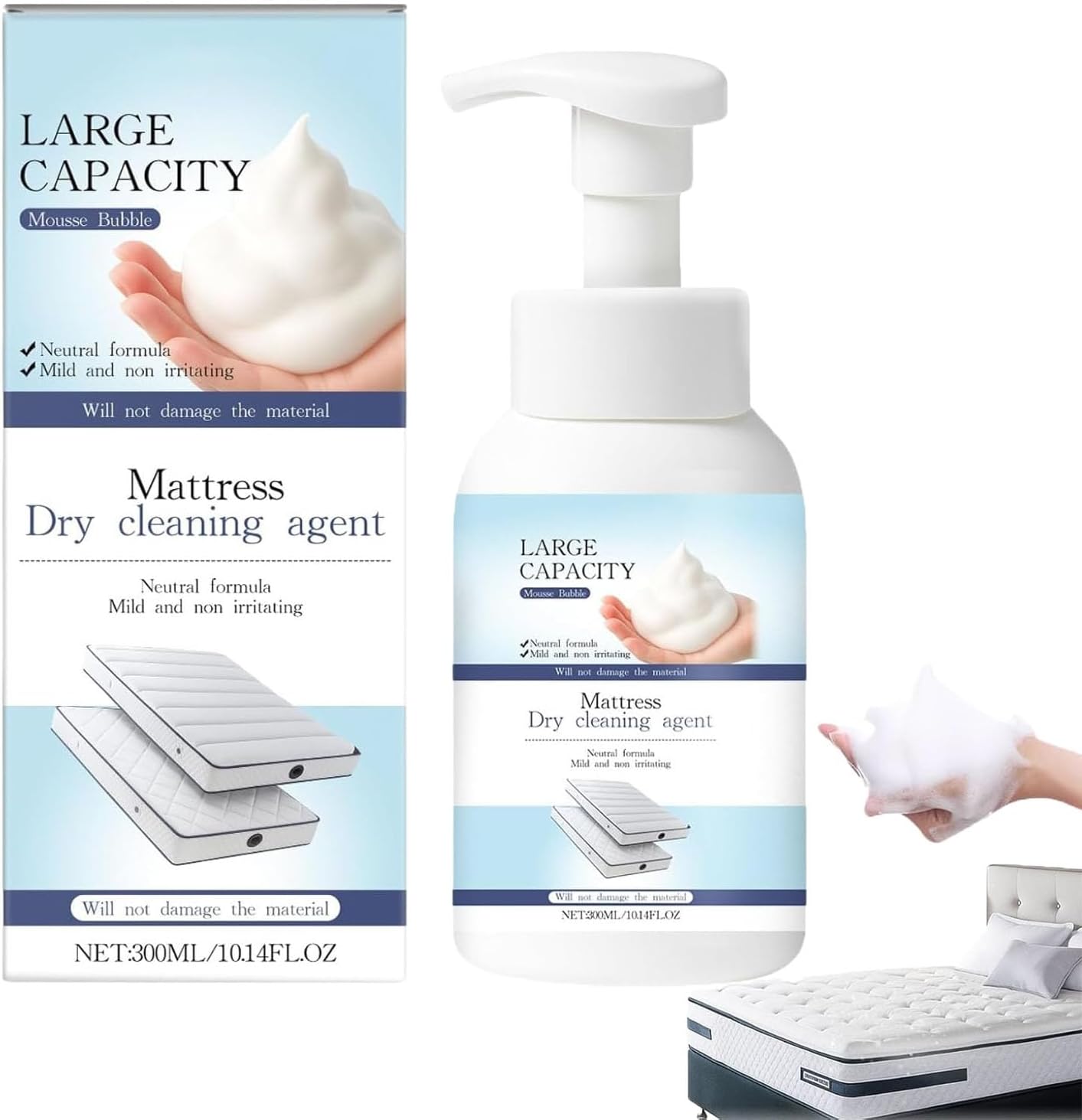 Mattress Cleaner and Stain Remover, Powerful Mattress Dry Cleaning Foam, No-Scrub Gentle Cleaner Spray for Bed, Couch, Carpet & Upholstery, Car Seat& Rugs (1)