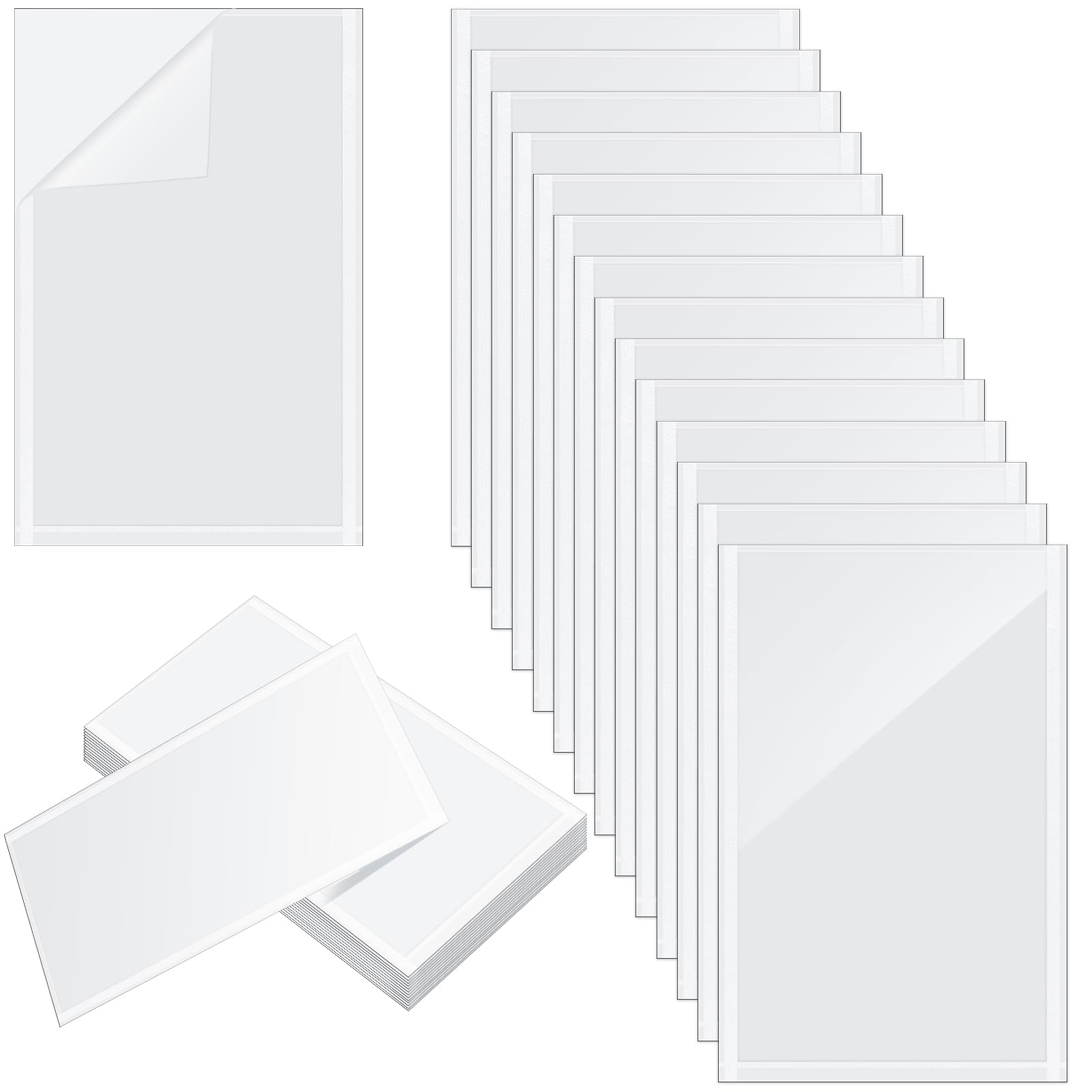 Gueevin 100 Pcs 3 X 5 Inch Adhesive Sheet Protectors Clear Plastic