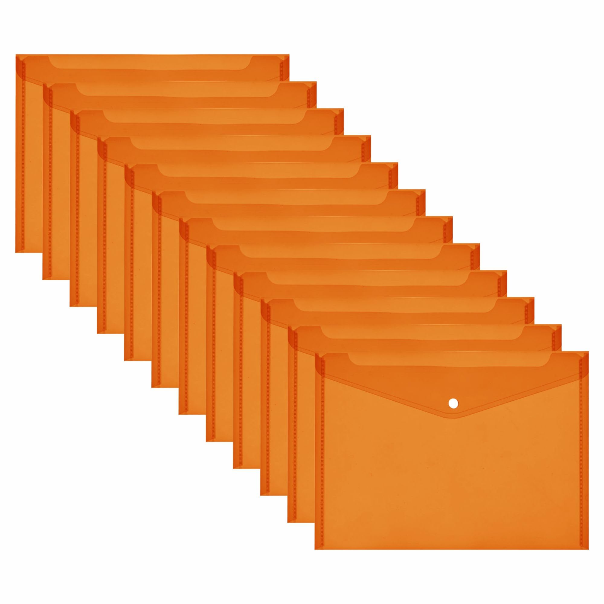 Pack of 12- A5 Envelope Plastic Wallets with Button 0.16mm File Folders Foolscap Document Wallet Document Files for School Office Homework Travel Storage Bags (Orange/Red) — image 1