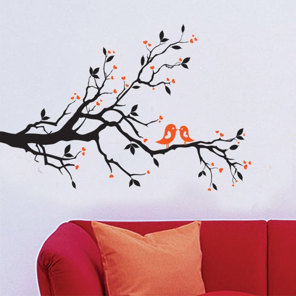 Decals Design Stickerskart Wall Stickers Black Branch with Lovely Birds (Wall Covering Area: 130x90cm,Product Dimensions: 50x70cm)