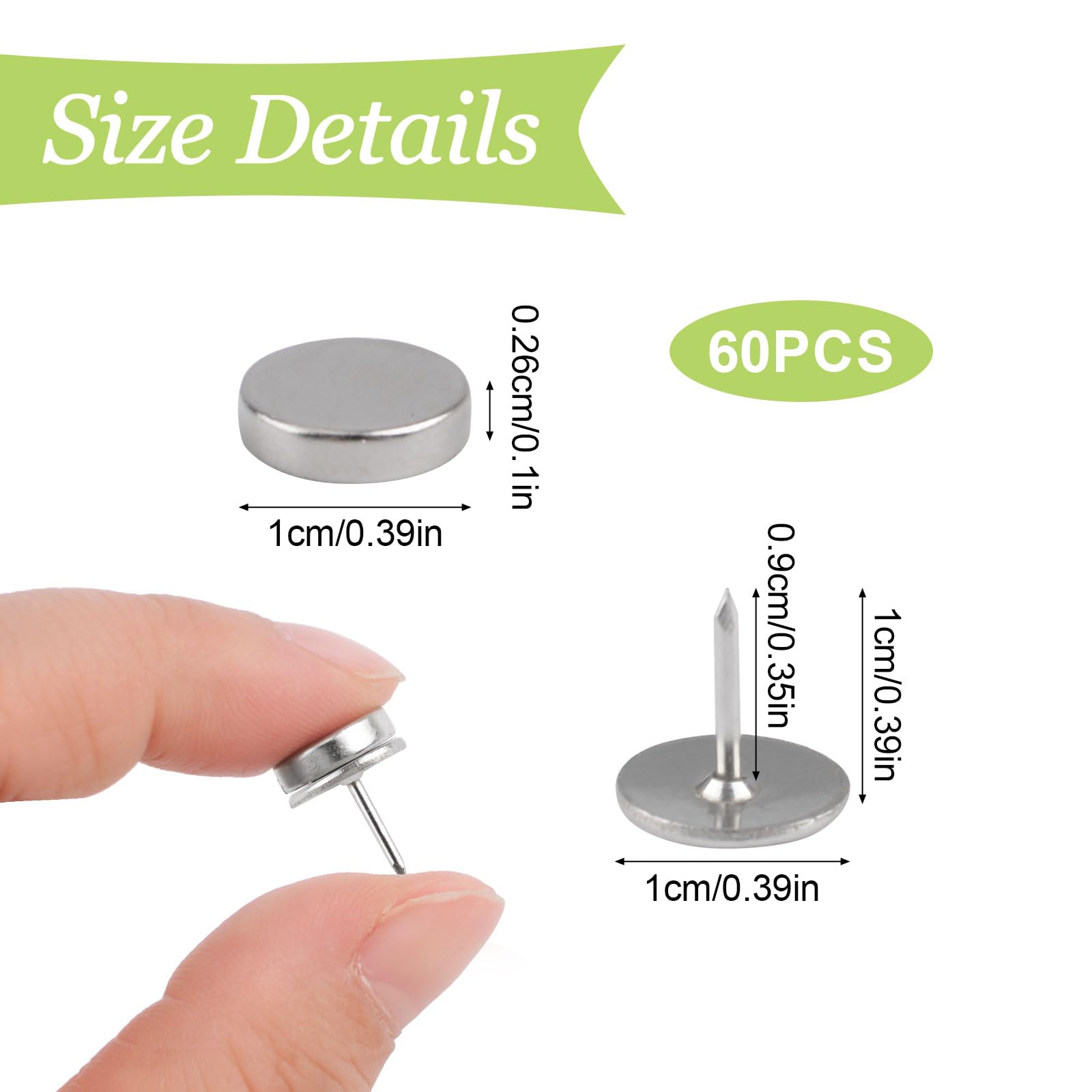 Juego de 60 chinchetas magnéticas para póster y fotos, chinchetas magnéticas para tablero de corcho, chinchetas decorativas de metal para imagen de mapa (plateado)