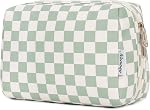 Narwey Small Checkered Makeup Bag for Purse Mini Cosmetic Bag Travel Makeup Pouch Zipper Pouch Cute Make up Bags with Compartments for Women Girls (Mint Green Checkerboard, Small)