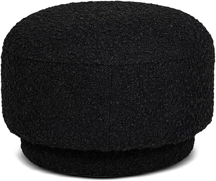 Jennifer Taylor Home Fuji 15" Mushroom Footstool Ottoman Modern, Ebony Black Boucle