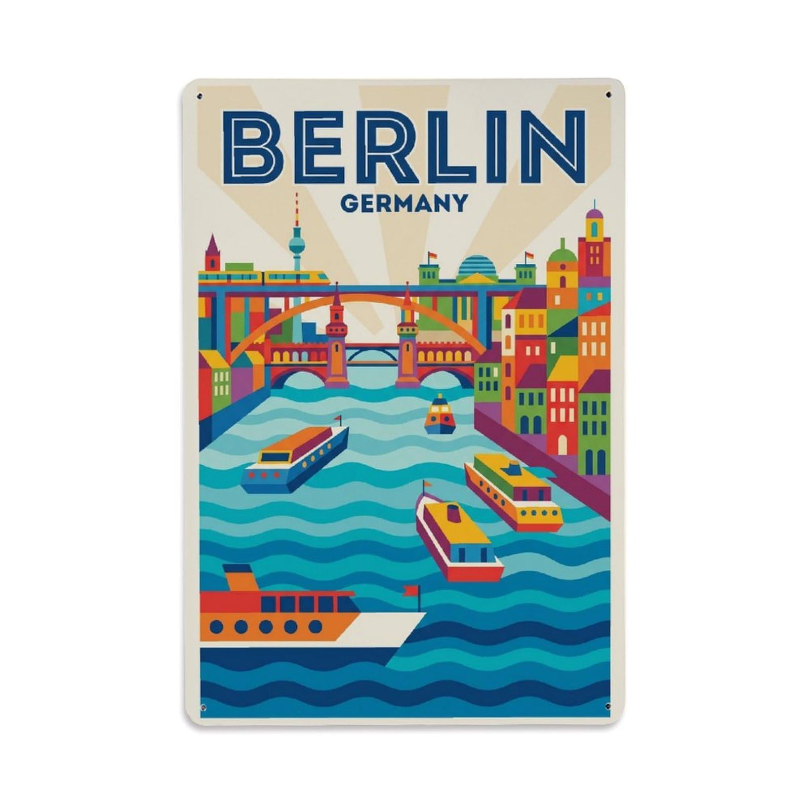 Gead 8X12inch Style Vintage Travel Berlin Germany Finesse Metal Tin Sign