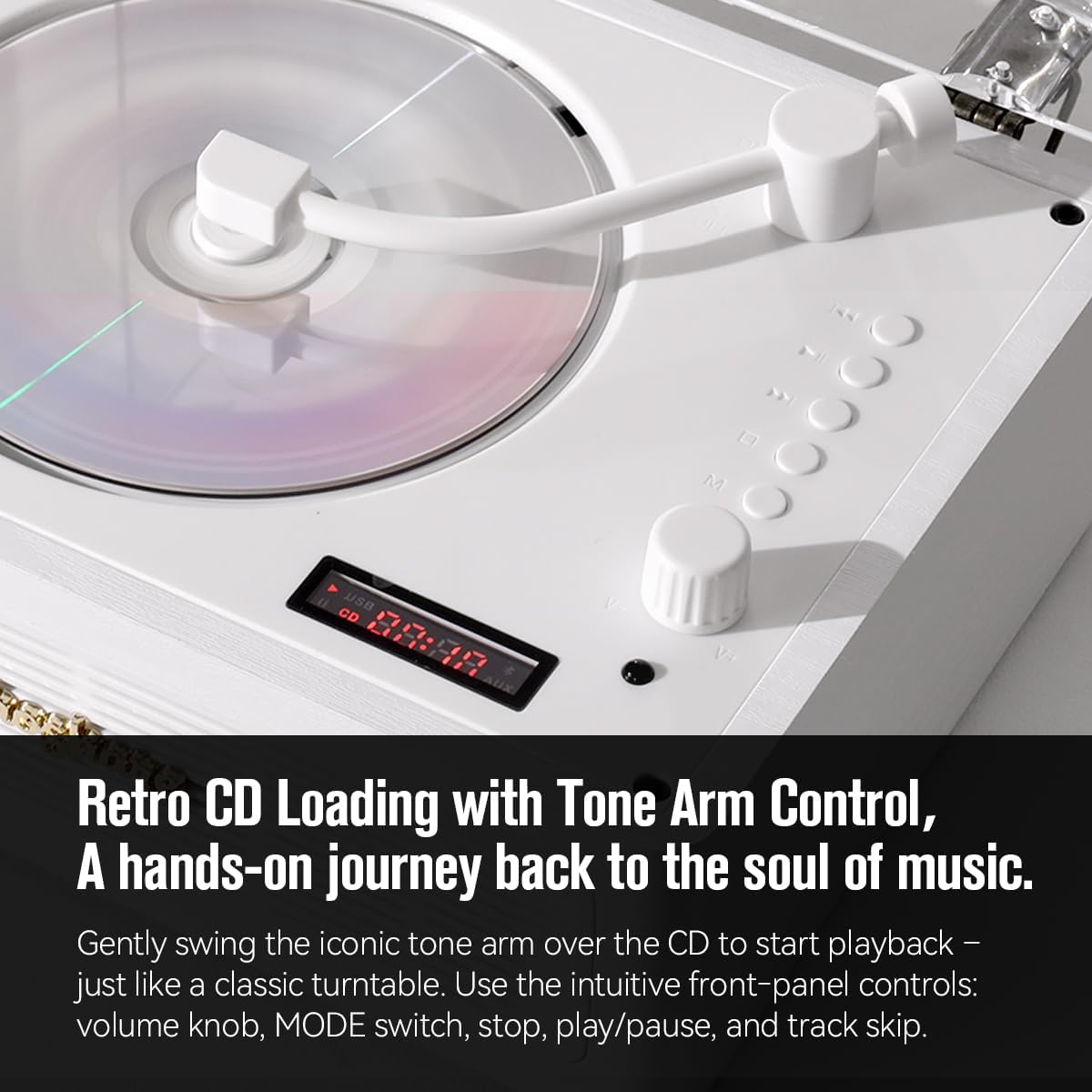 Portable CD Player with Bluetooth for Home & Travel - Rechargeable Vintage Design, Plays CDs/MP3/USB, AUX Input, Ideal for Elderly Simple Use