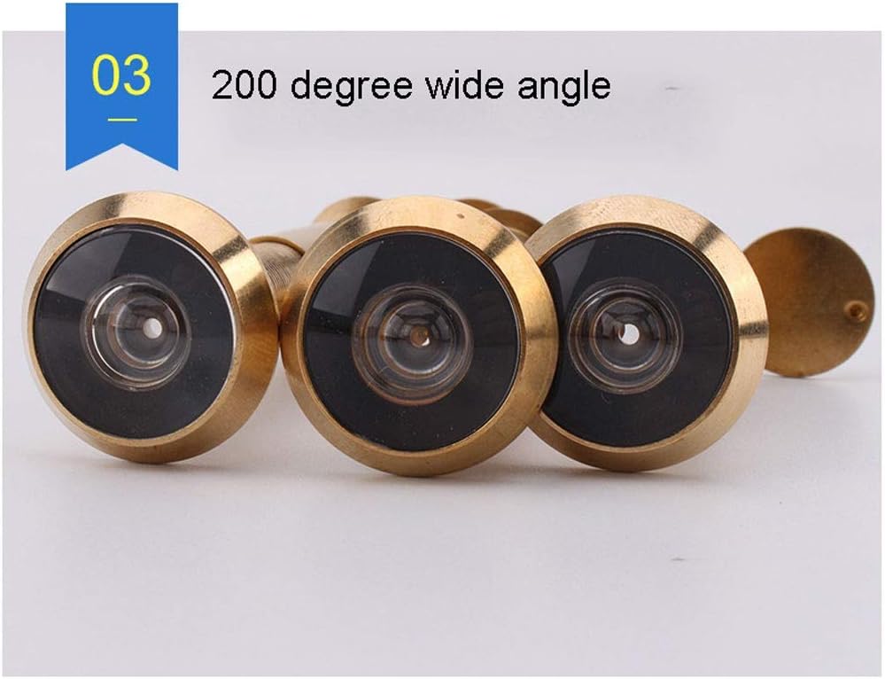 ARCH Pure Copper Material Peephole HD Glass,Door Viewer 200 Degree Wide Angle,Lengthened Screw for Home Office,Brushed Gold (Size : Small)