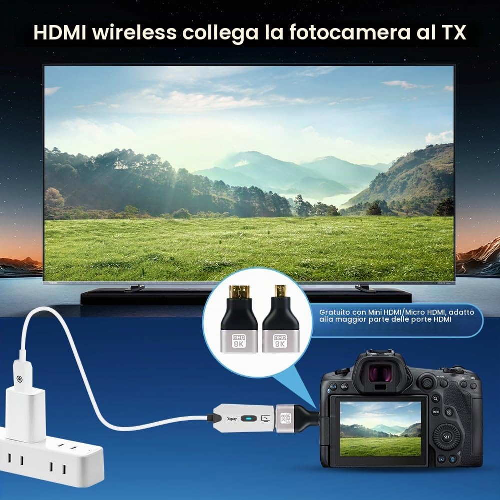 AXFEE HDMI Wireless Trasmettitore e Ricevitore, Full HD 1080P Wireless Extender, Prolunga hdmi-wire less 165FT/50M, 2,4 G e 5G Streaming Video/Audio/File da Laptop, PC a Monitor/TV/Proiettore | 1080P@60Hz, Plug & Play, Portata 50M, Adattatore HDMI Wireles